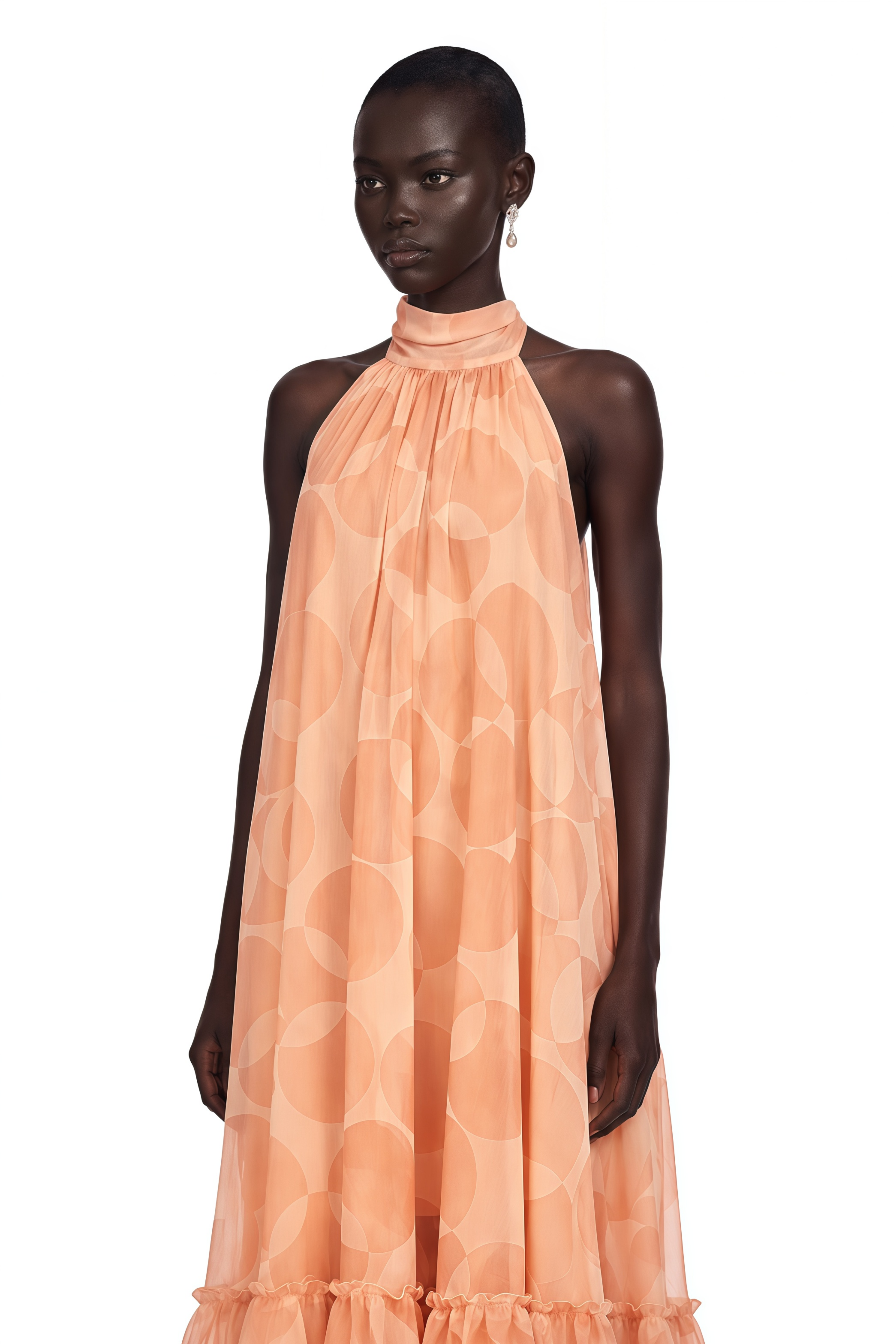 Clémence Coral-Pink Halterneck Pattern-Print Maxi Dress