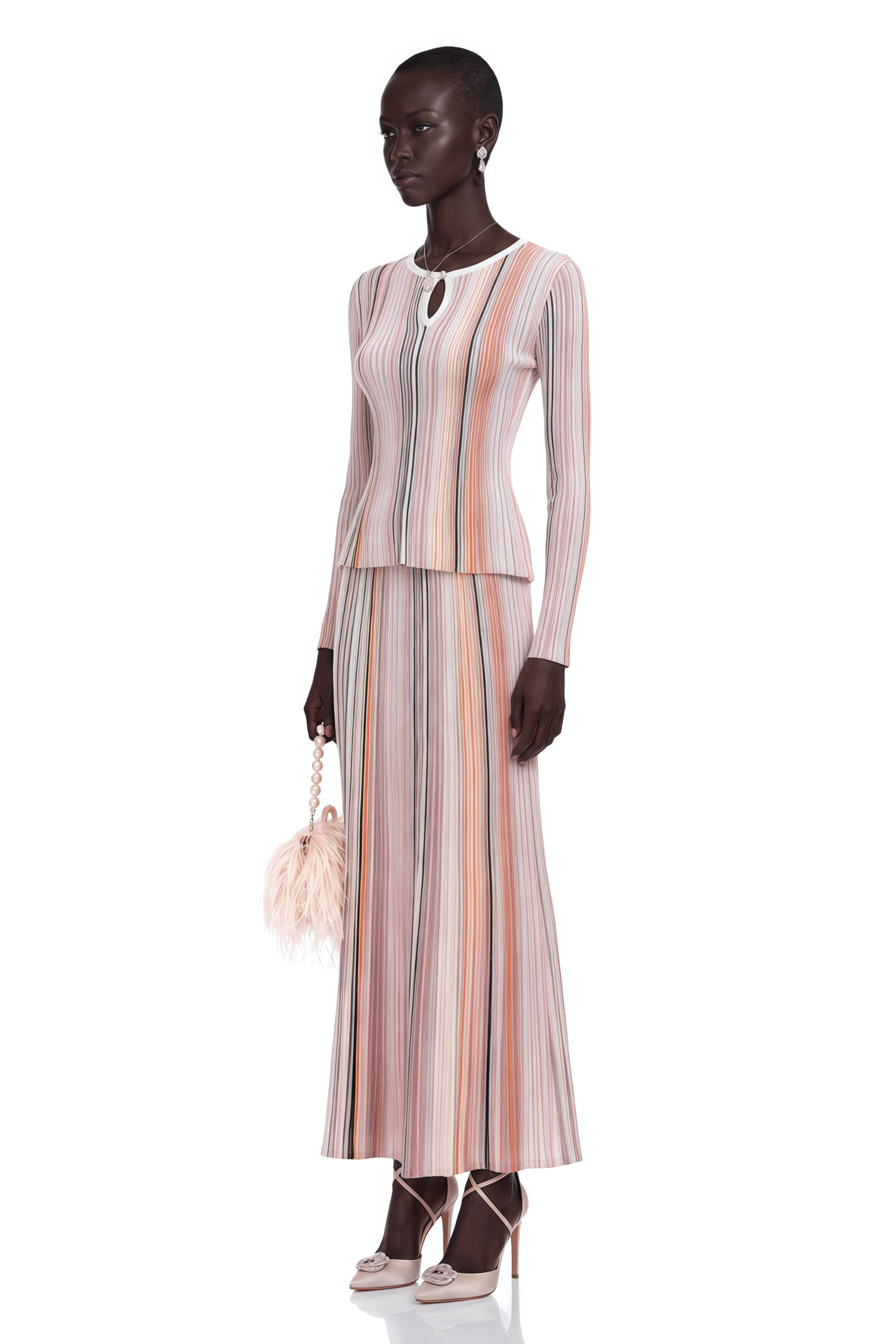 Aphrodite Neutral Glitter Pleated Knit Matching Set