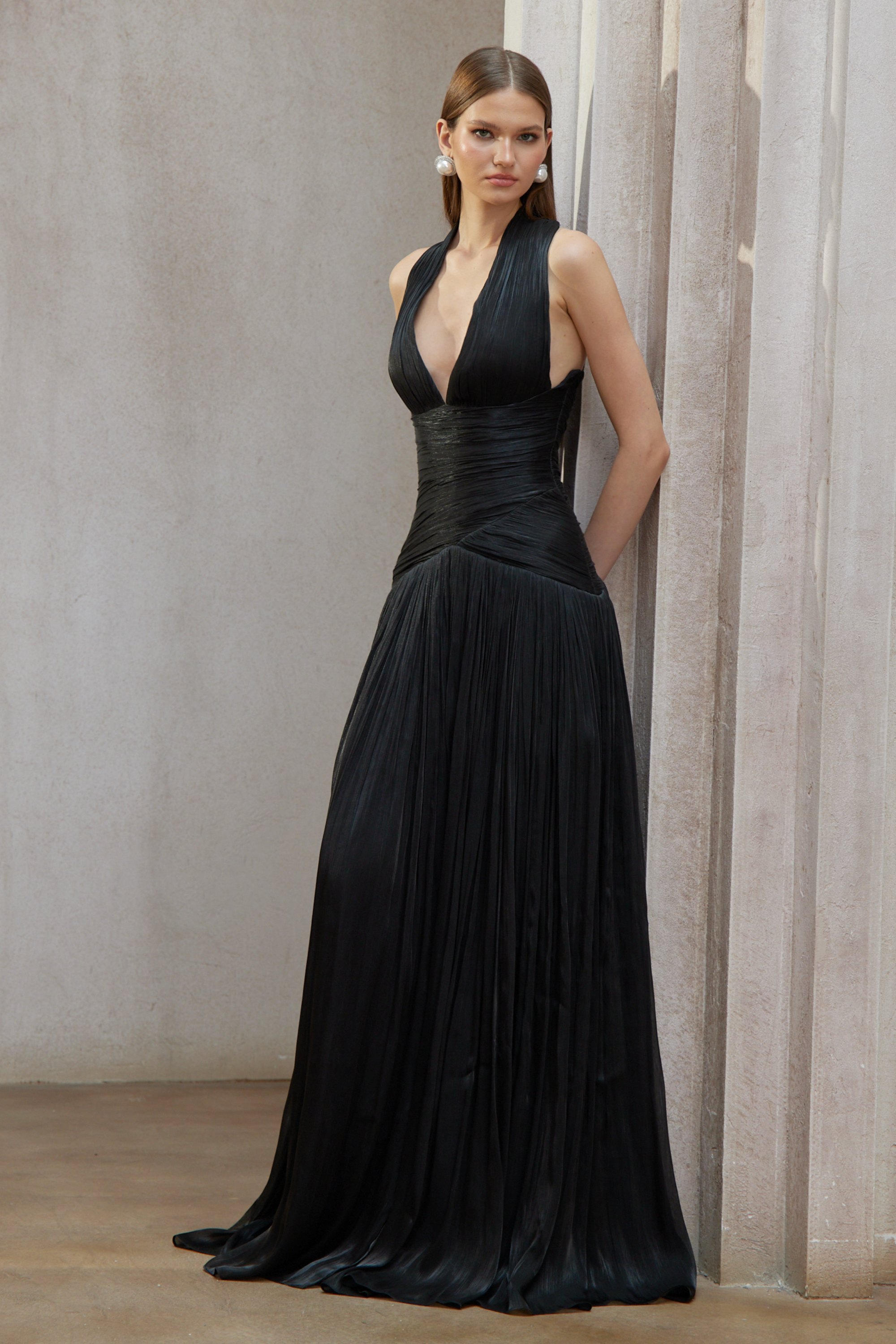 Black Gathered Maxi Dress