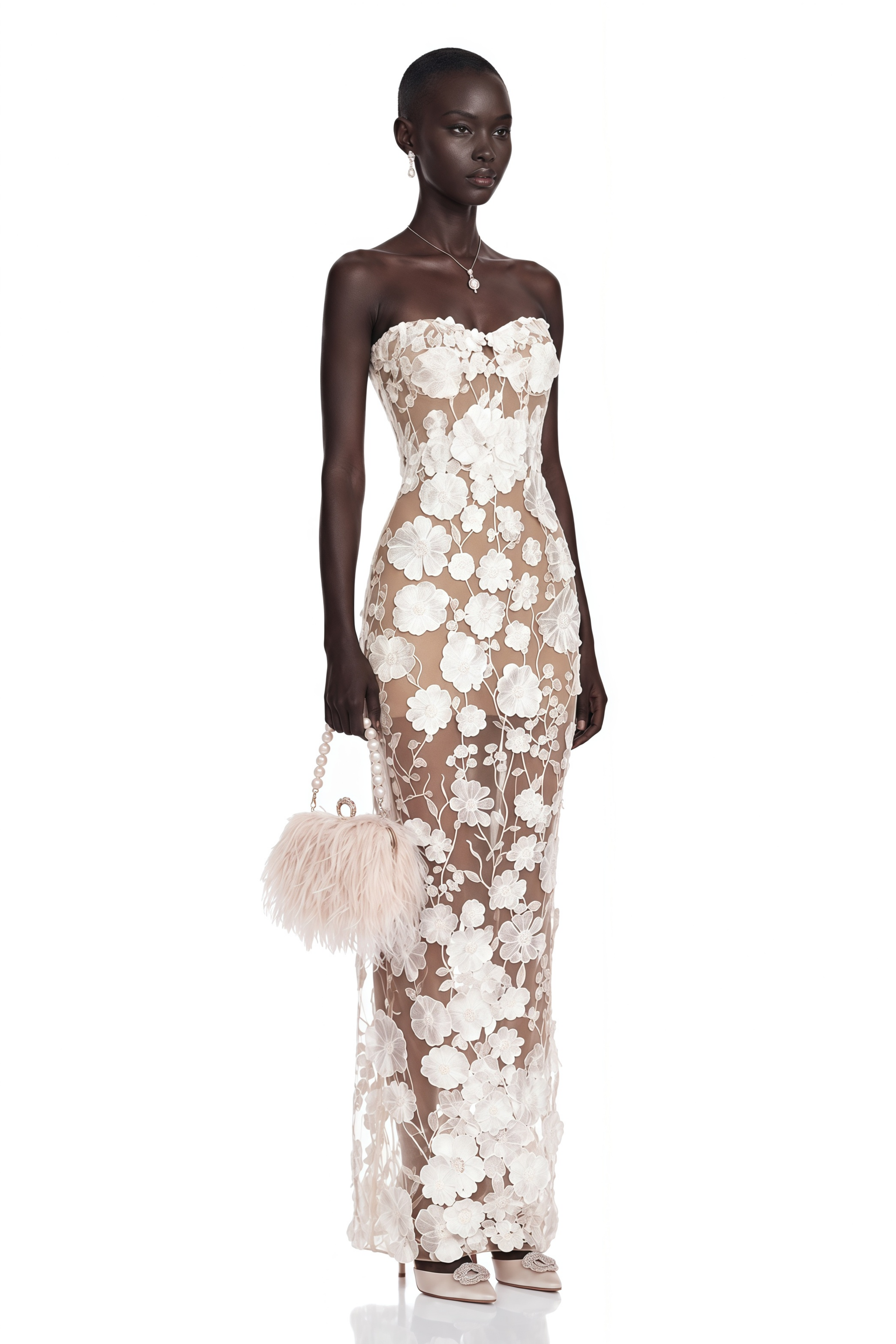 Brigitte White Floral Appliqué Corset Maxi Dress