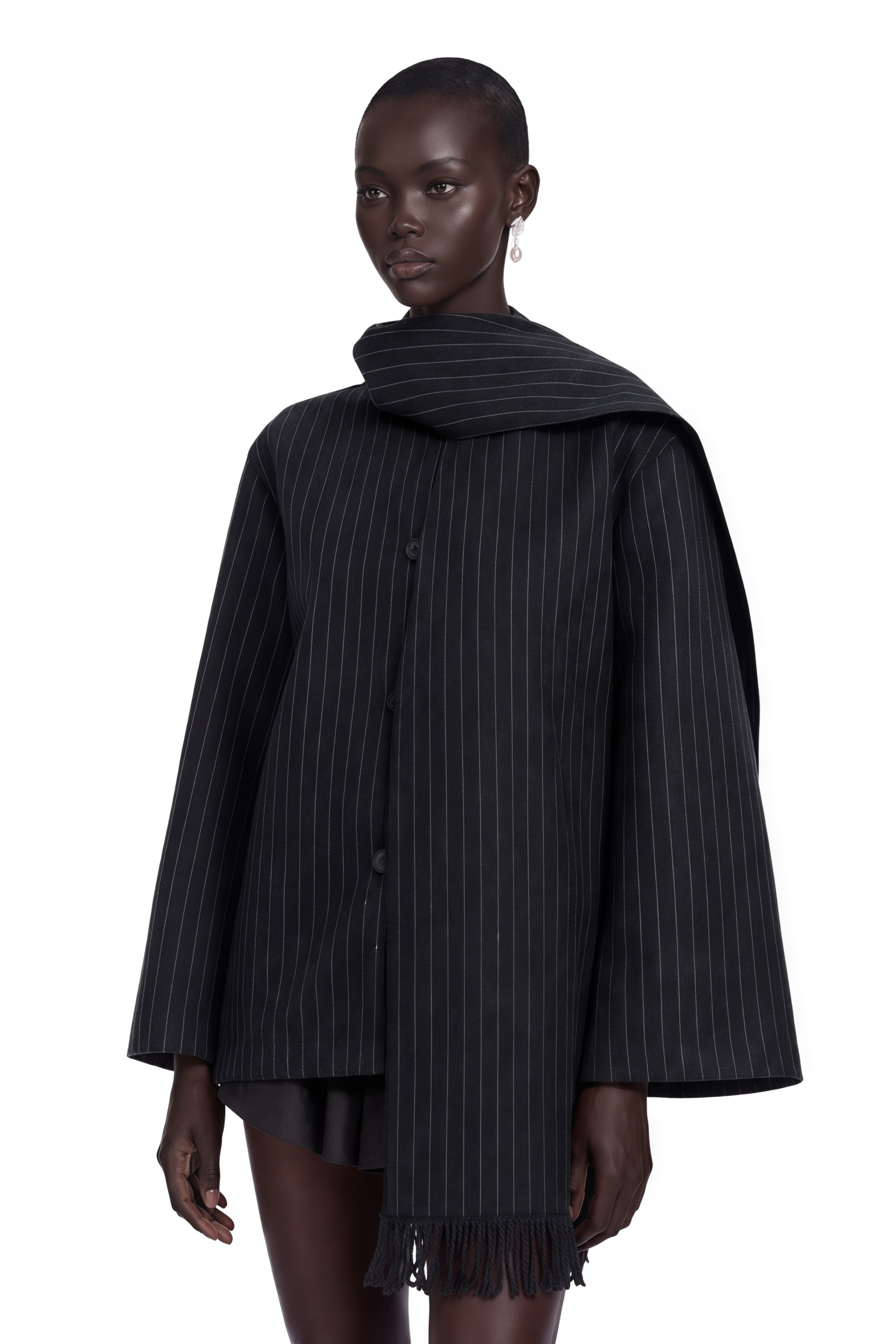 Carlotta Grey Scarf Striped Tweed Short Coat
