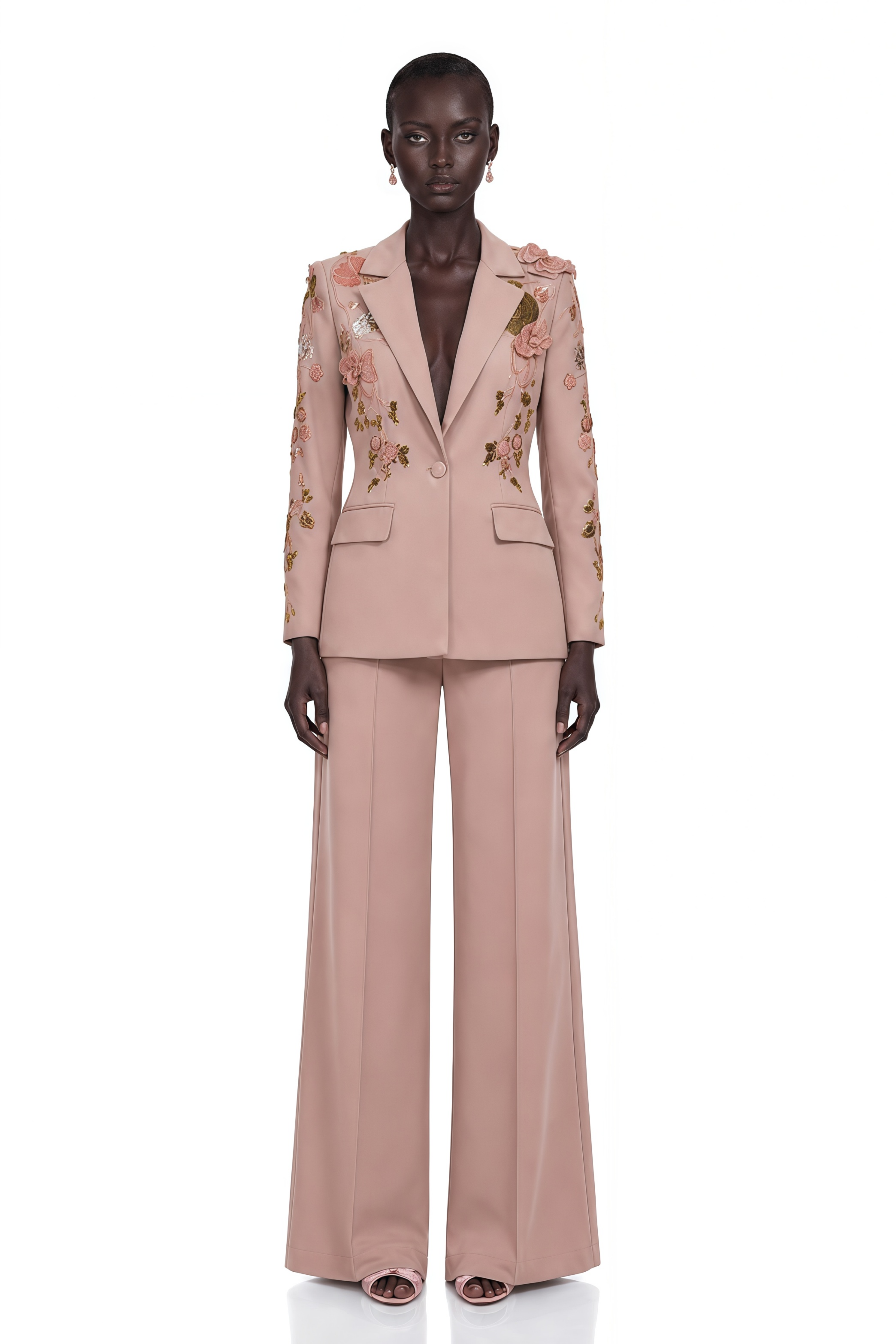 Morgane Dusty Pink Sequined Floral Blazer & Trousers Set