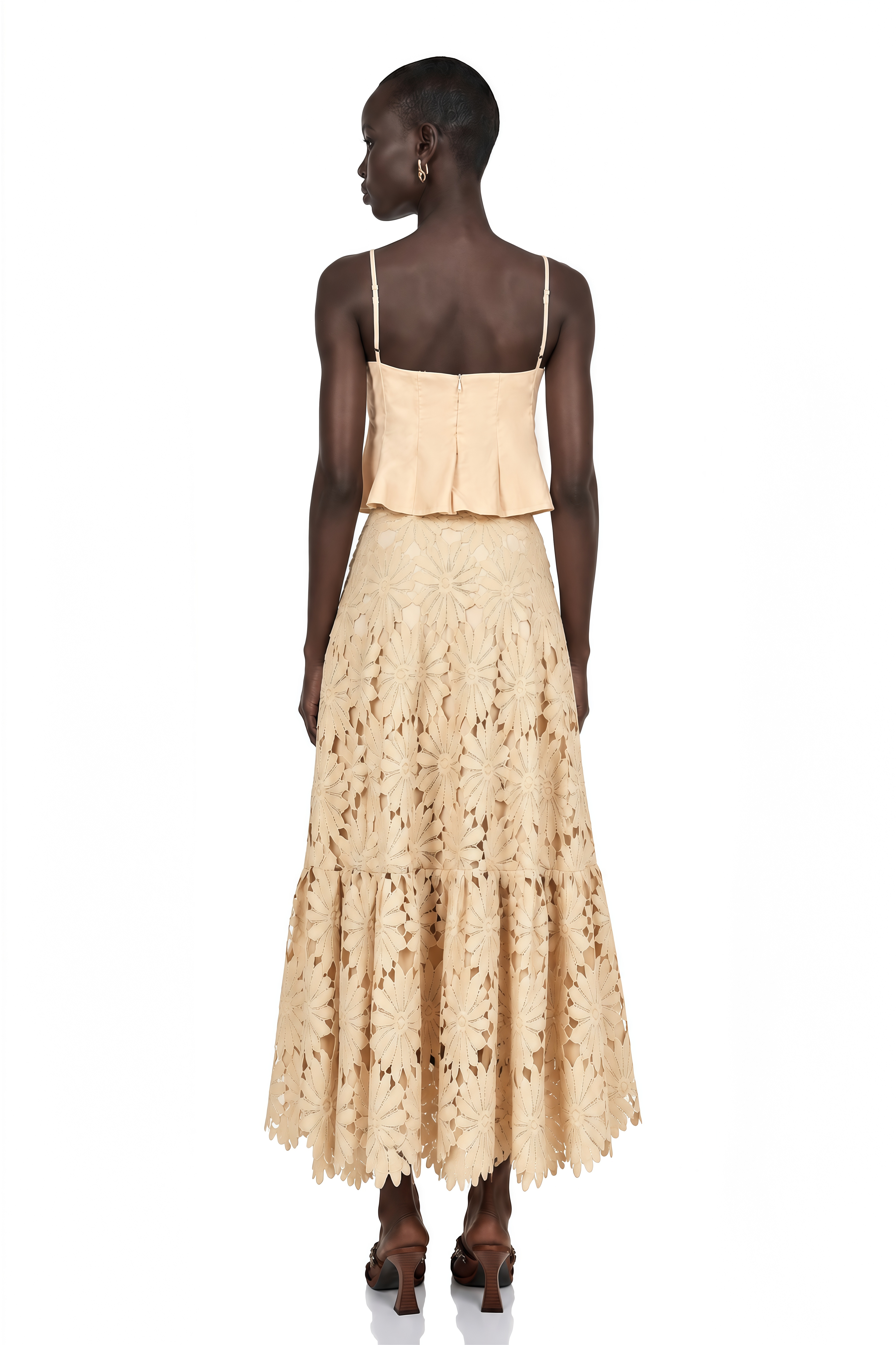 Céline Khaki Cut-Out Flared Top & Skirt Matching Set