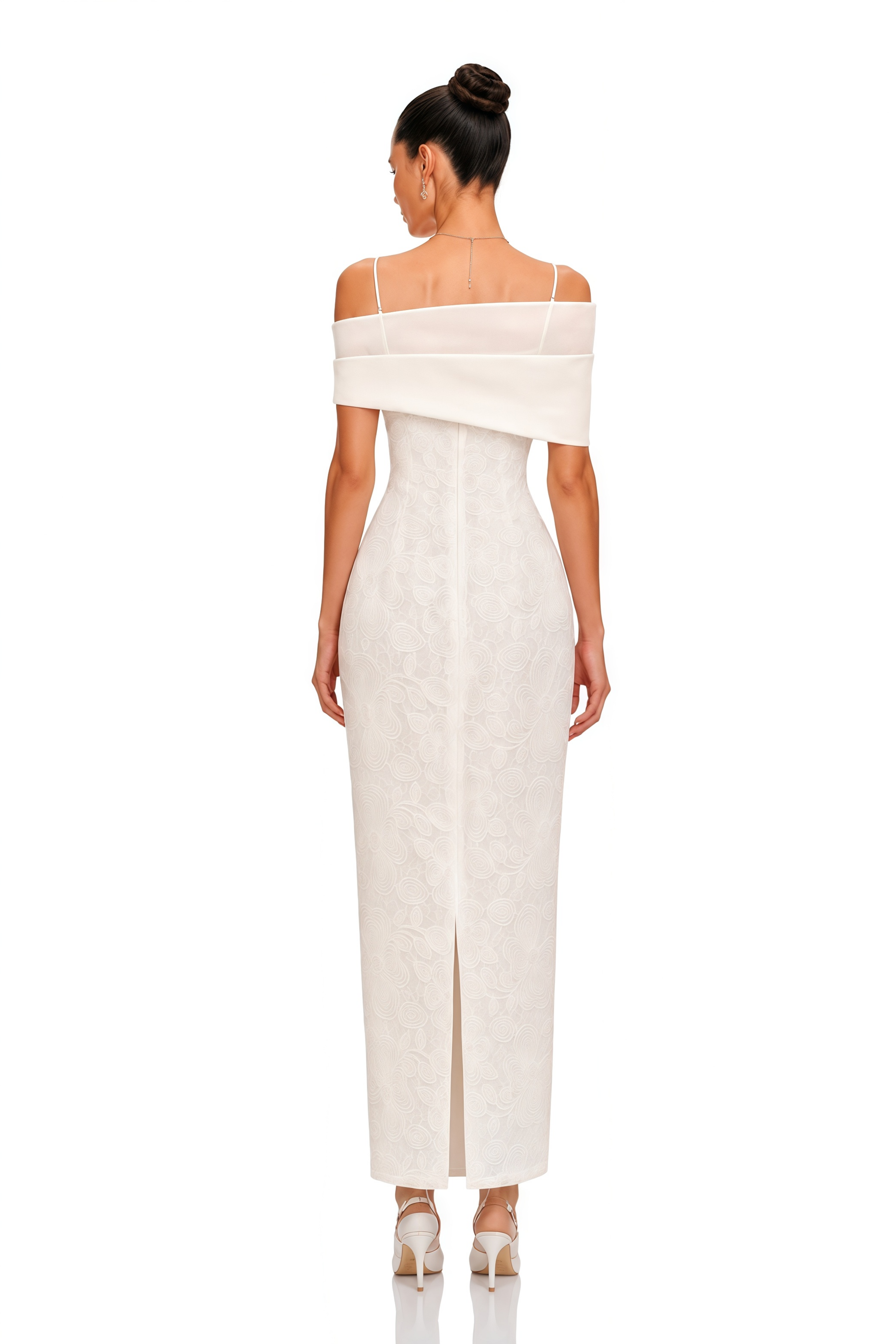 Ortensia Neutral Floral Lace Pencil Maxi Dress