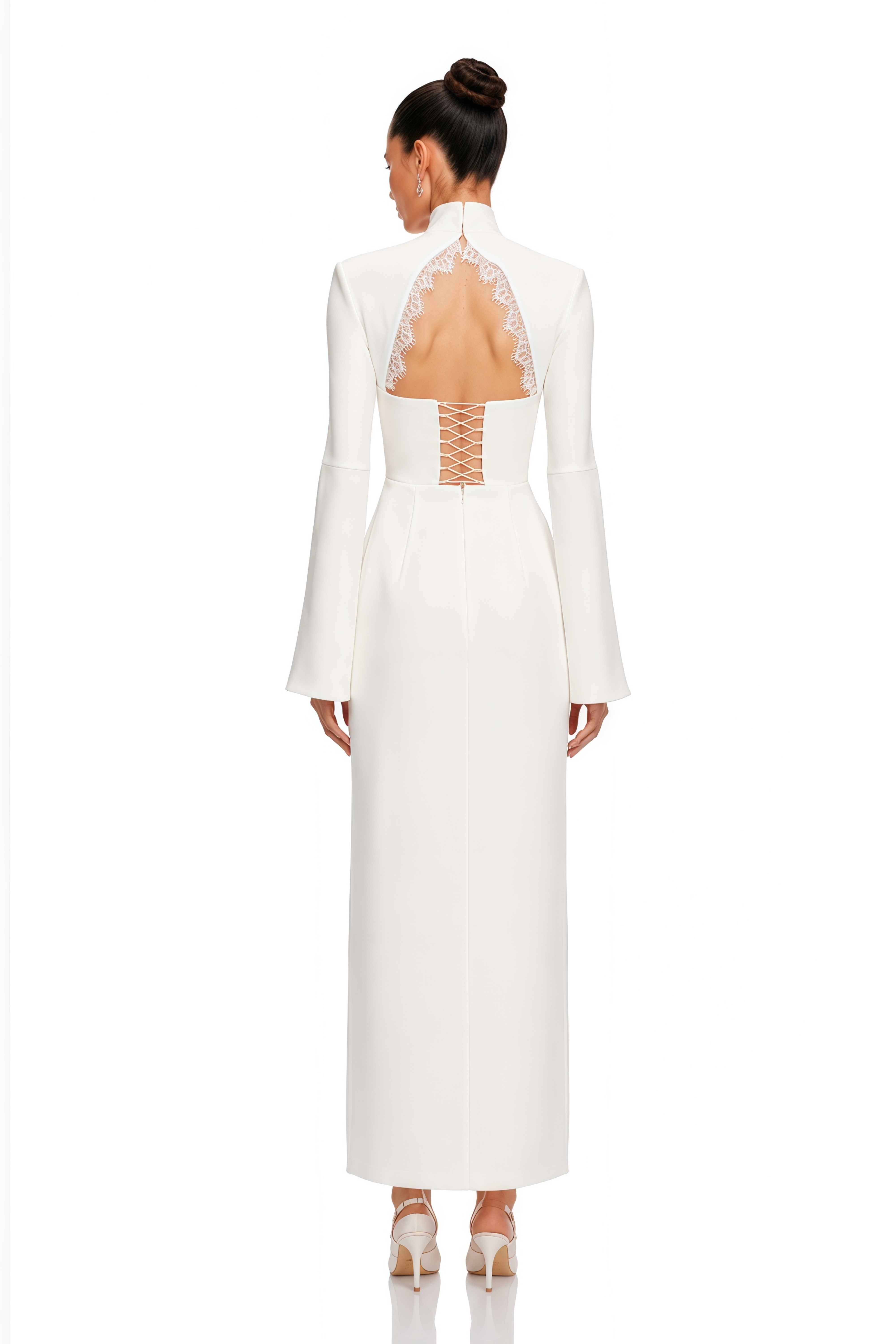 Ingvild White High Neck Backless Maxi Dress