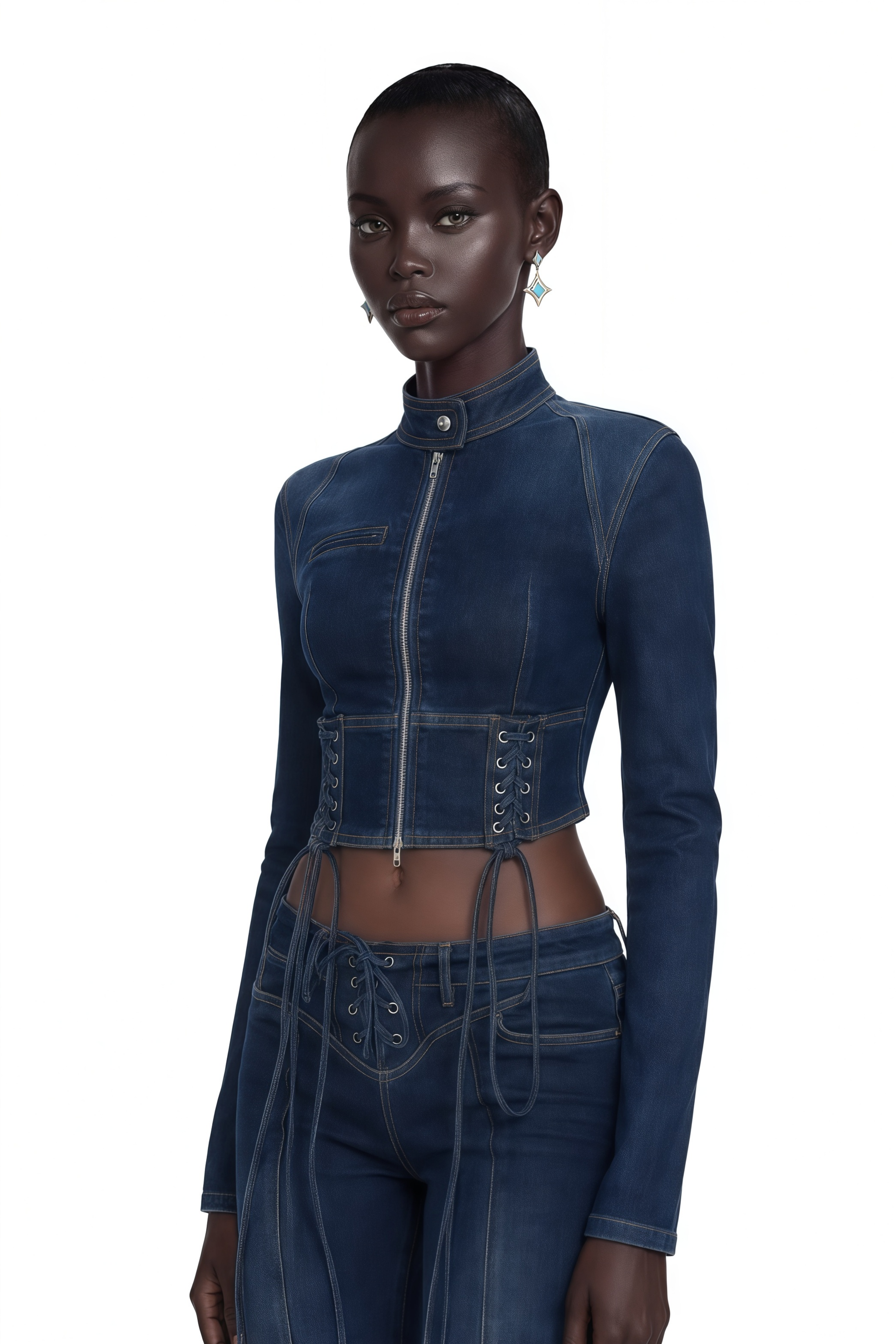 Kiona Indigo Blue Denim Lace-Up Co-ord Set