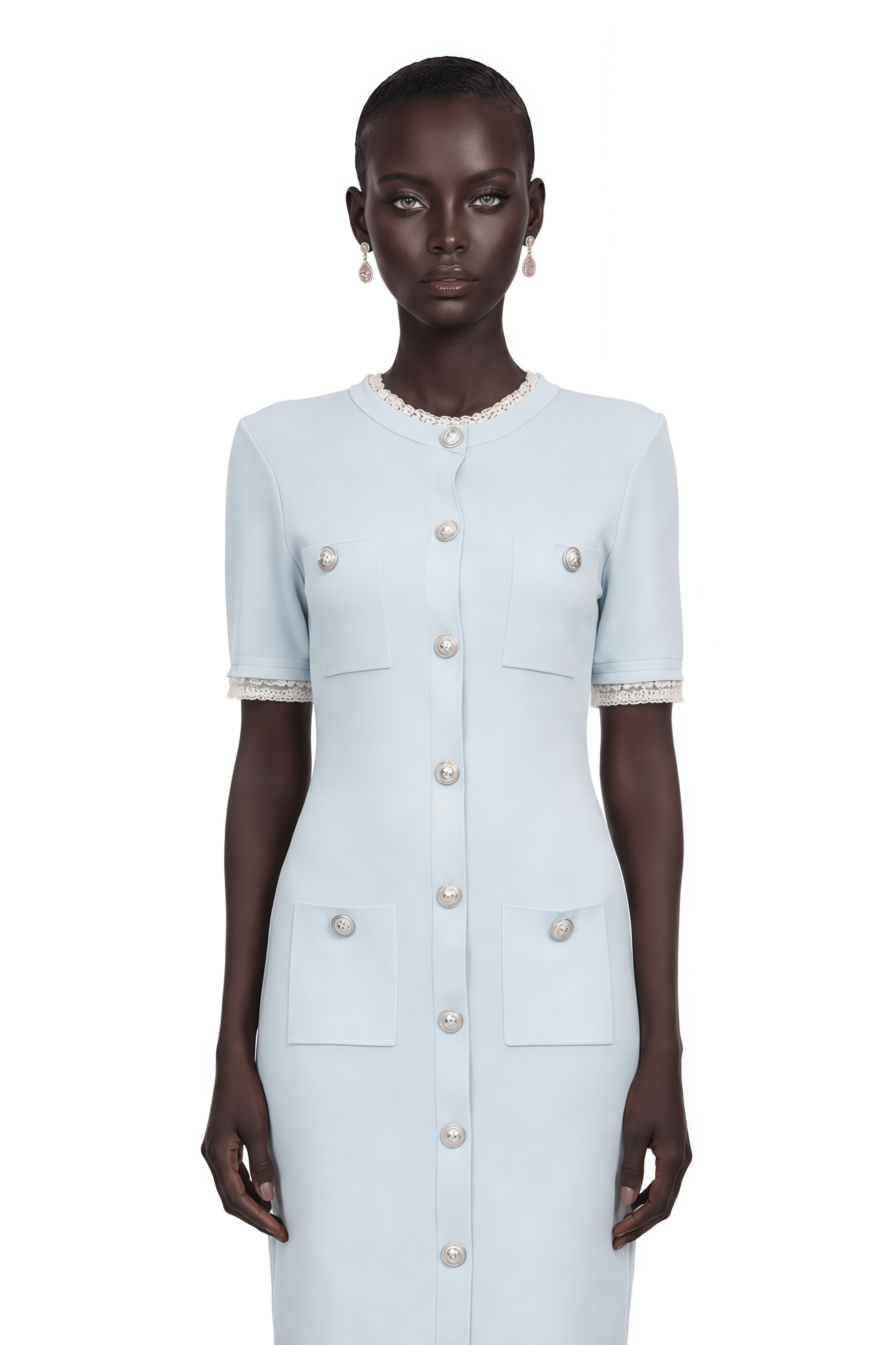 Mélisande Light-Blue Pencil-Silhouette Knit Midi Dress