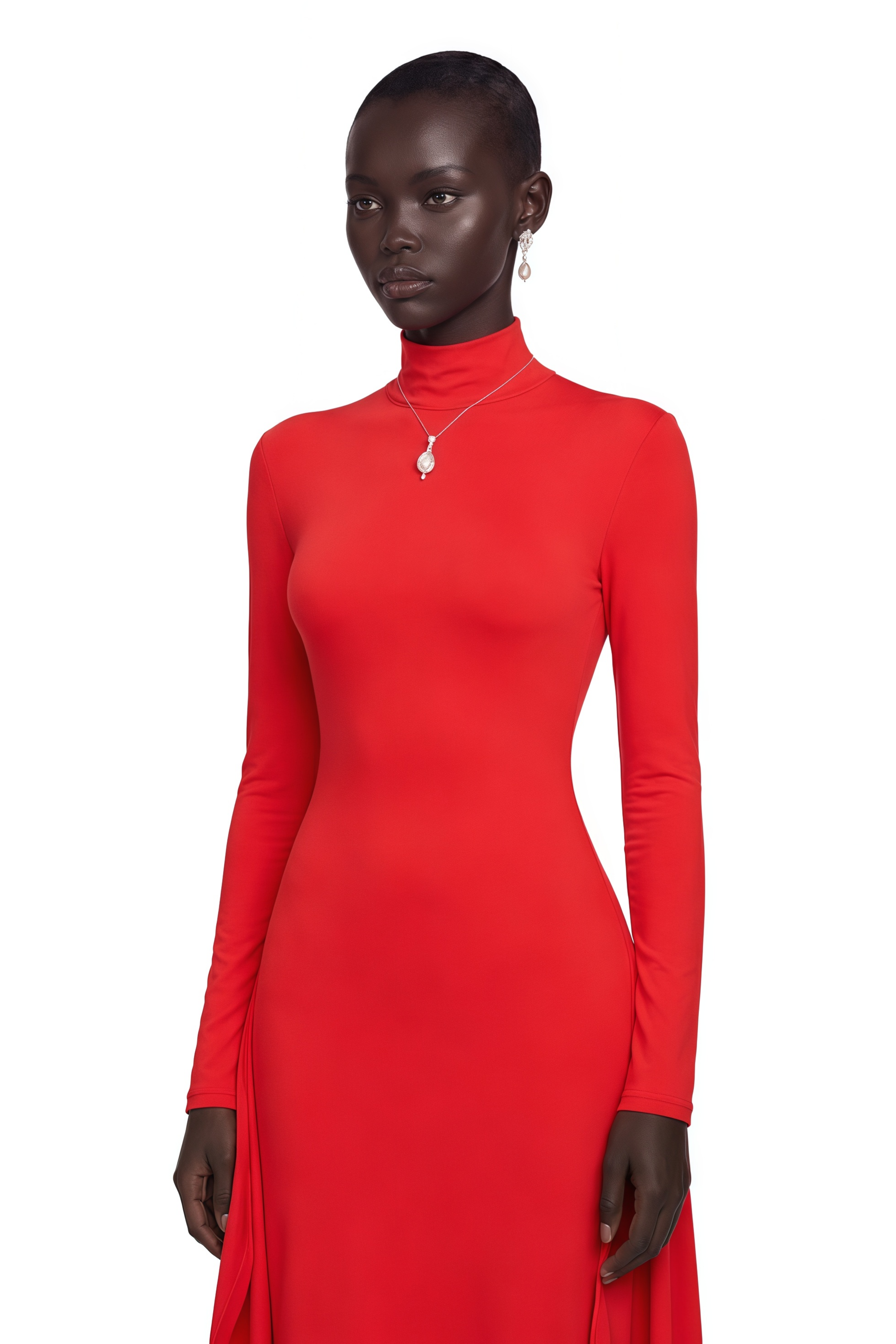 Camila Red Bodycon Midi Dress with Gathered balloon hem
