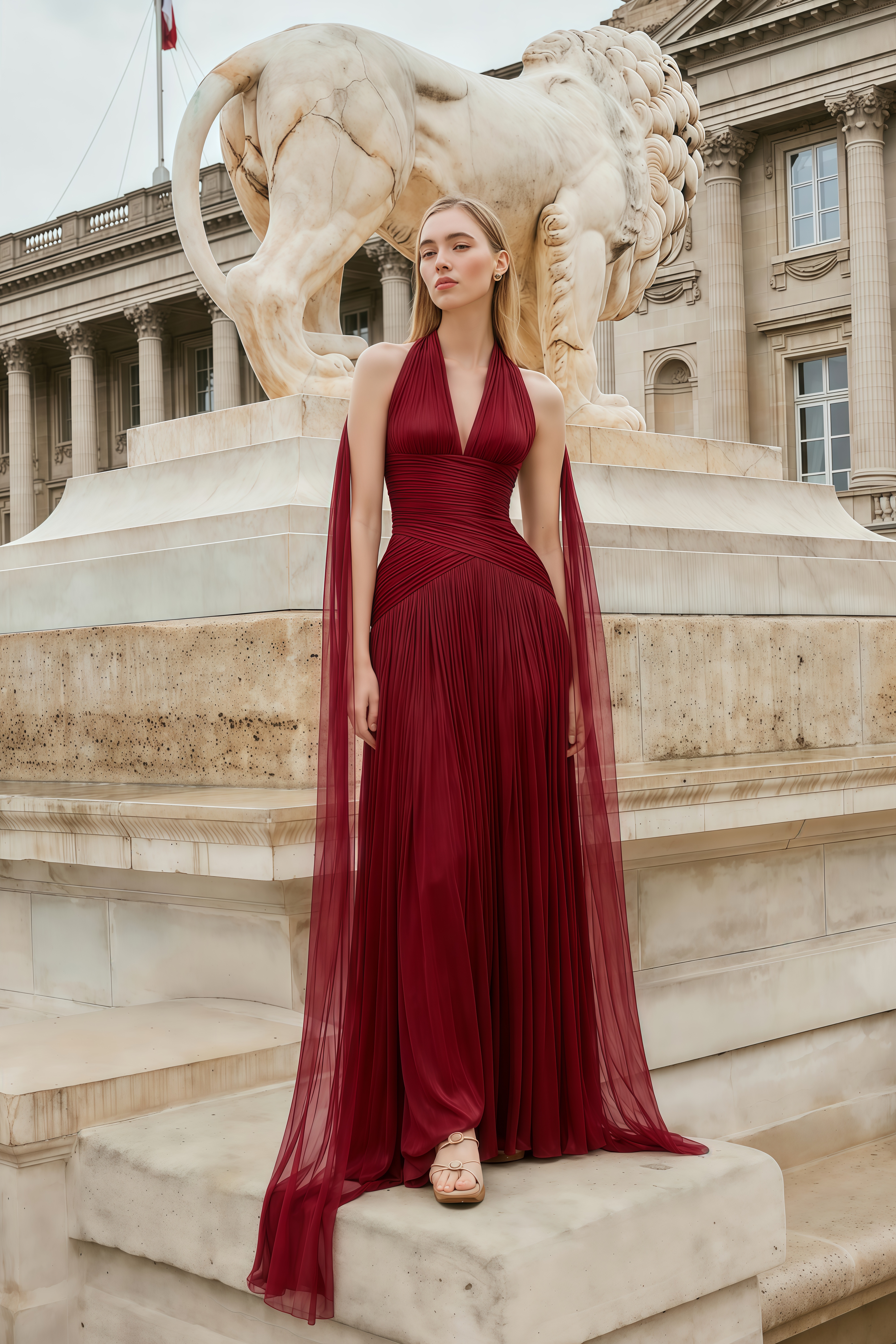 Uranie Red Gathered Maxi Dress