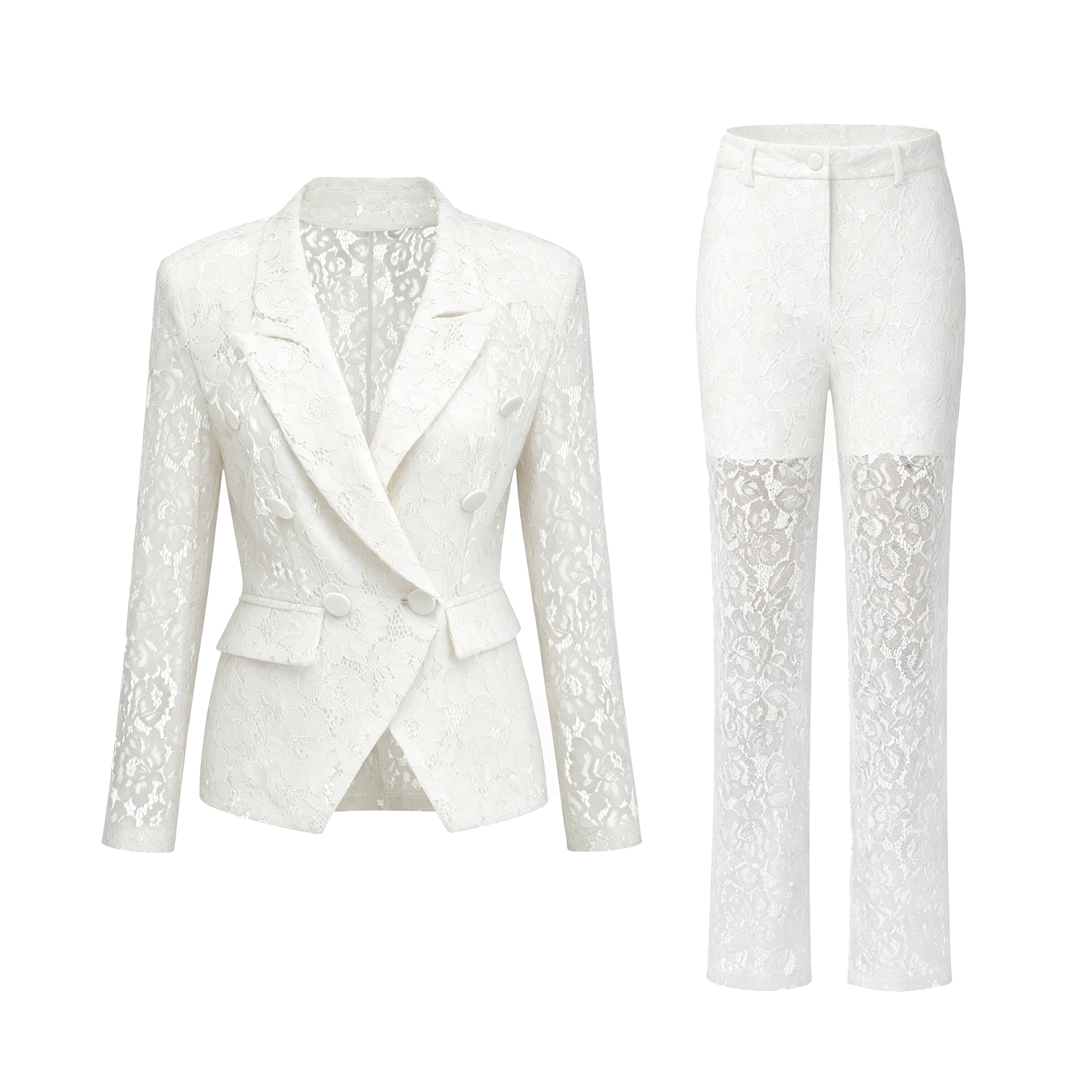 Zoé Sheer Lace Blazer & Trousers Matching Set