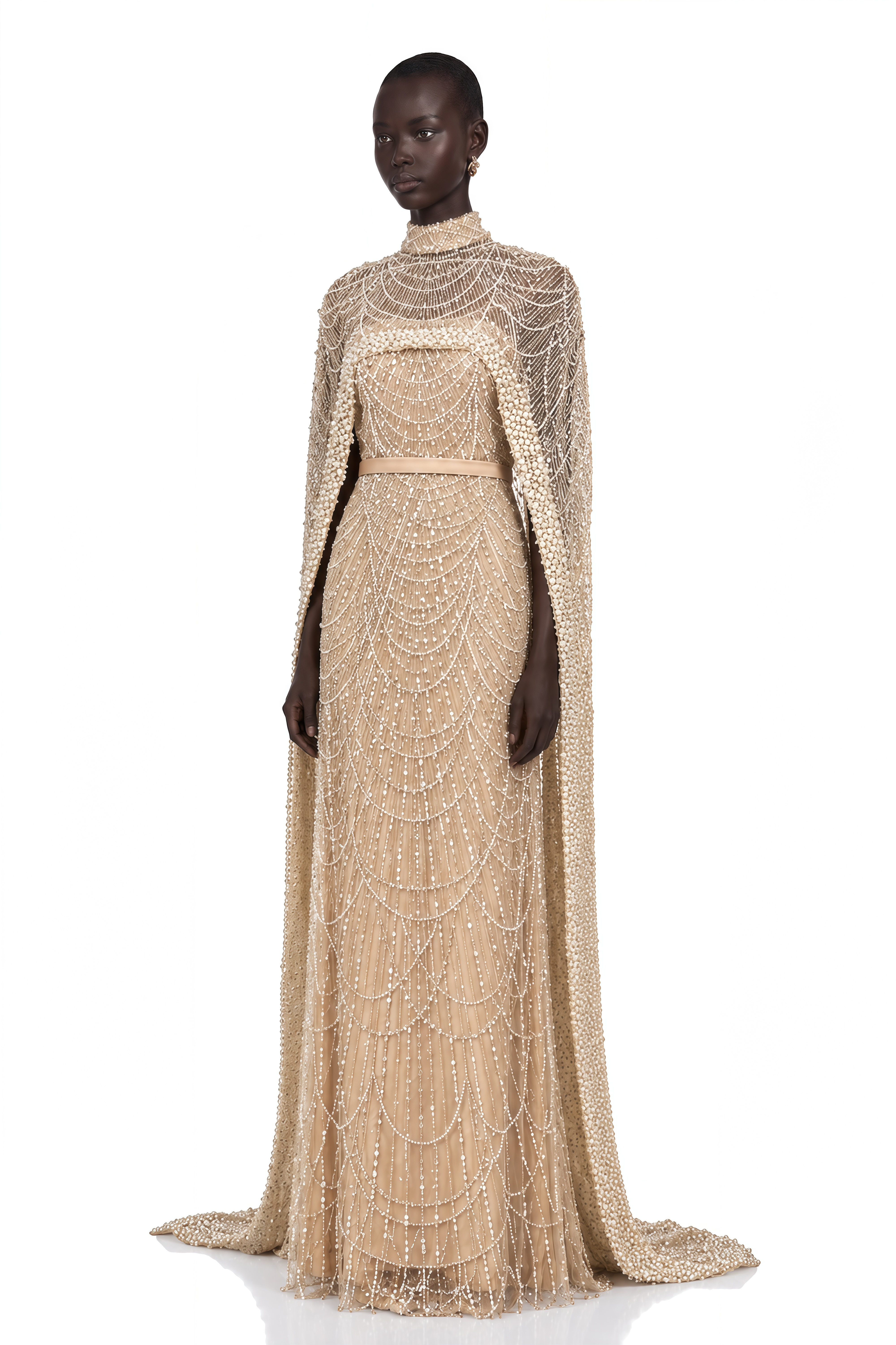 Frederica Champagne Beaded Cape & Gown Matching Set