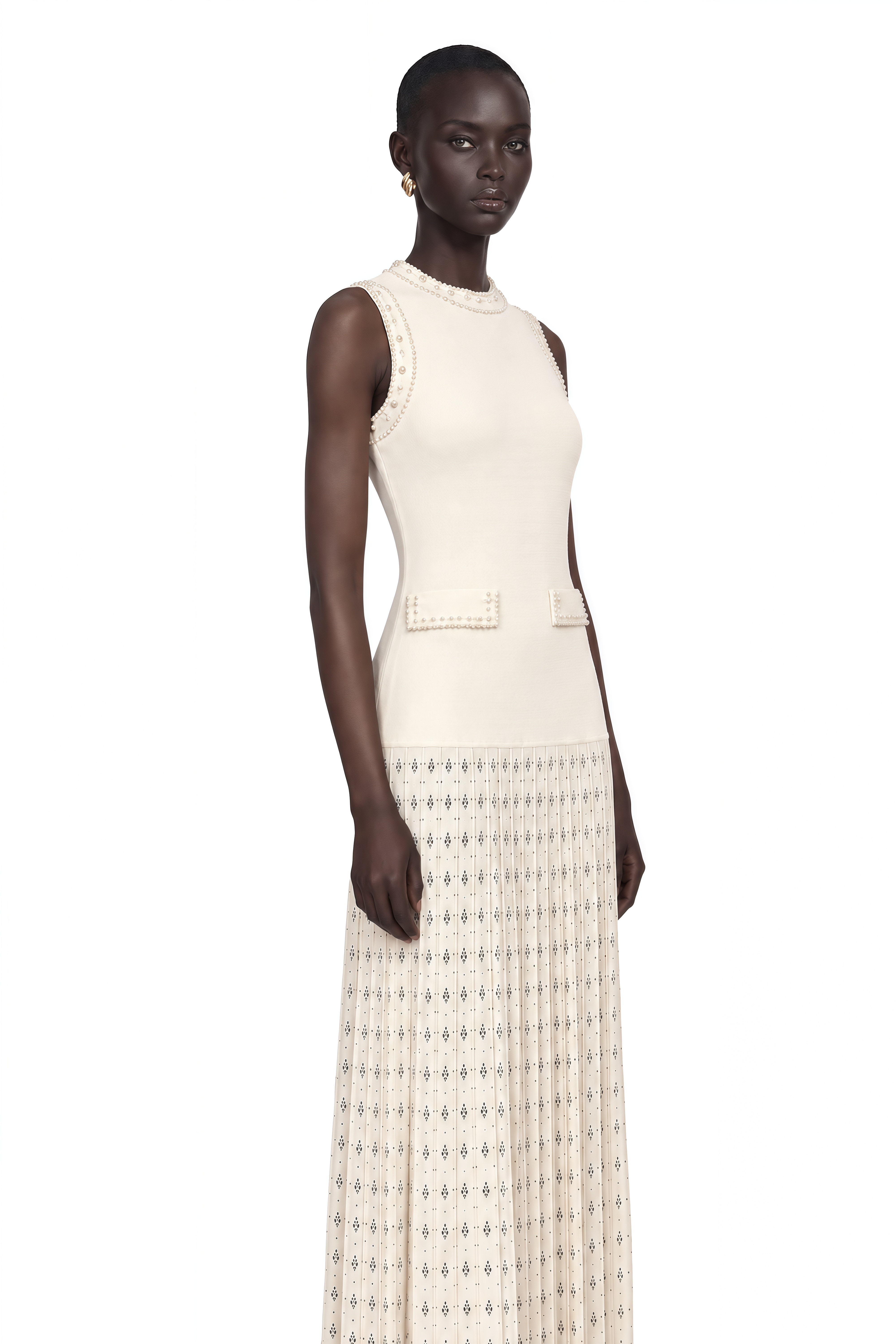 Donatienne White Faux-Pearl Knitted Maxi Dress