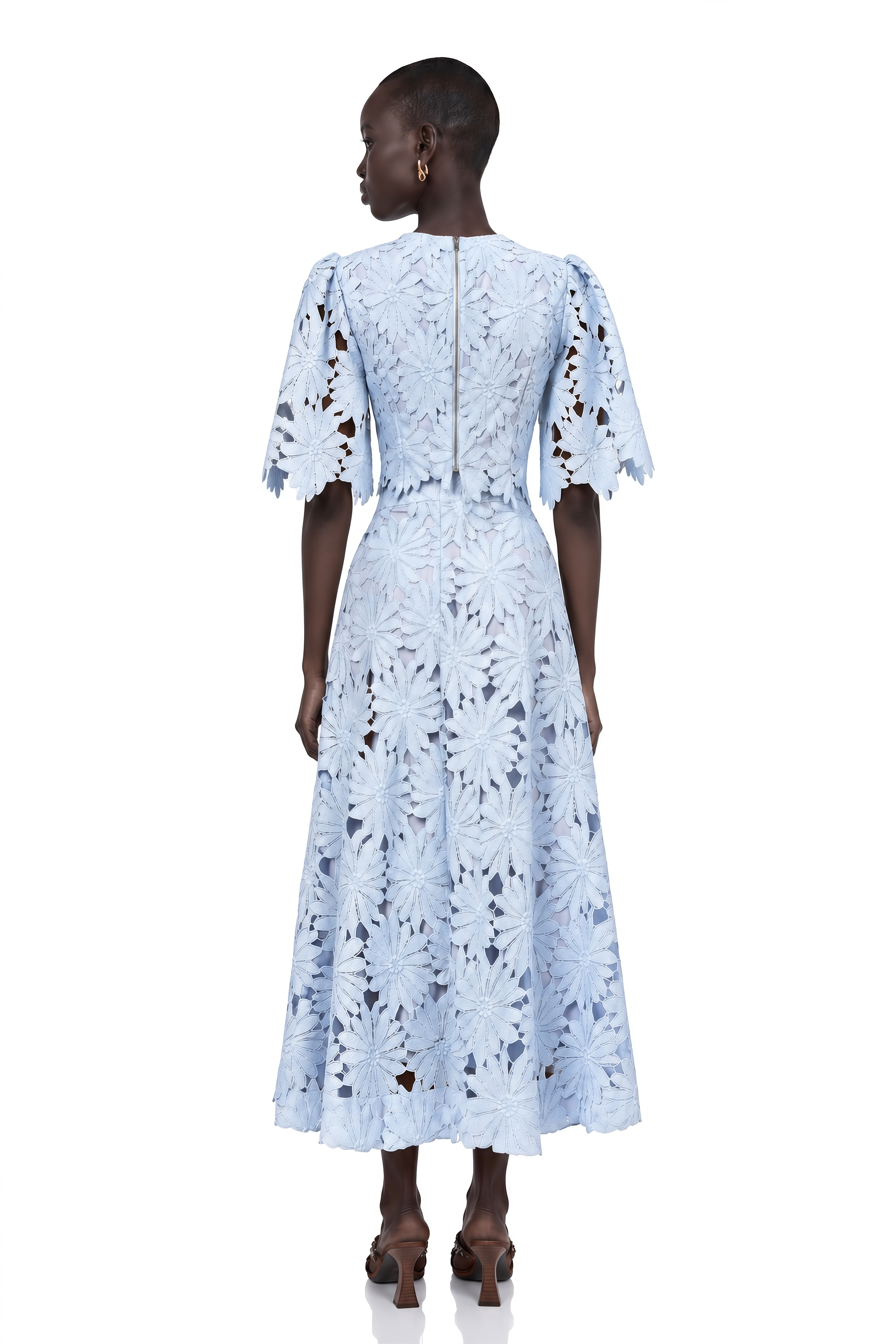 blue guipure lace dress Audrey Top & Skirt Matching Set Mini length Fitted bodice