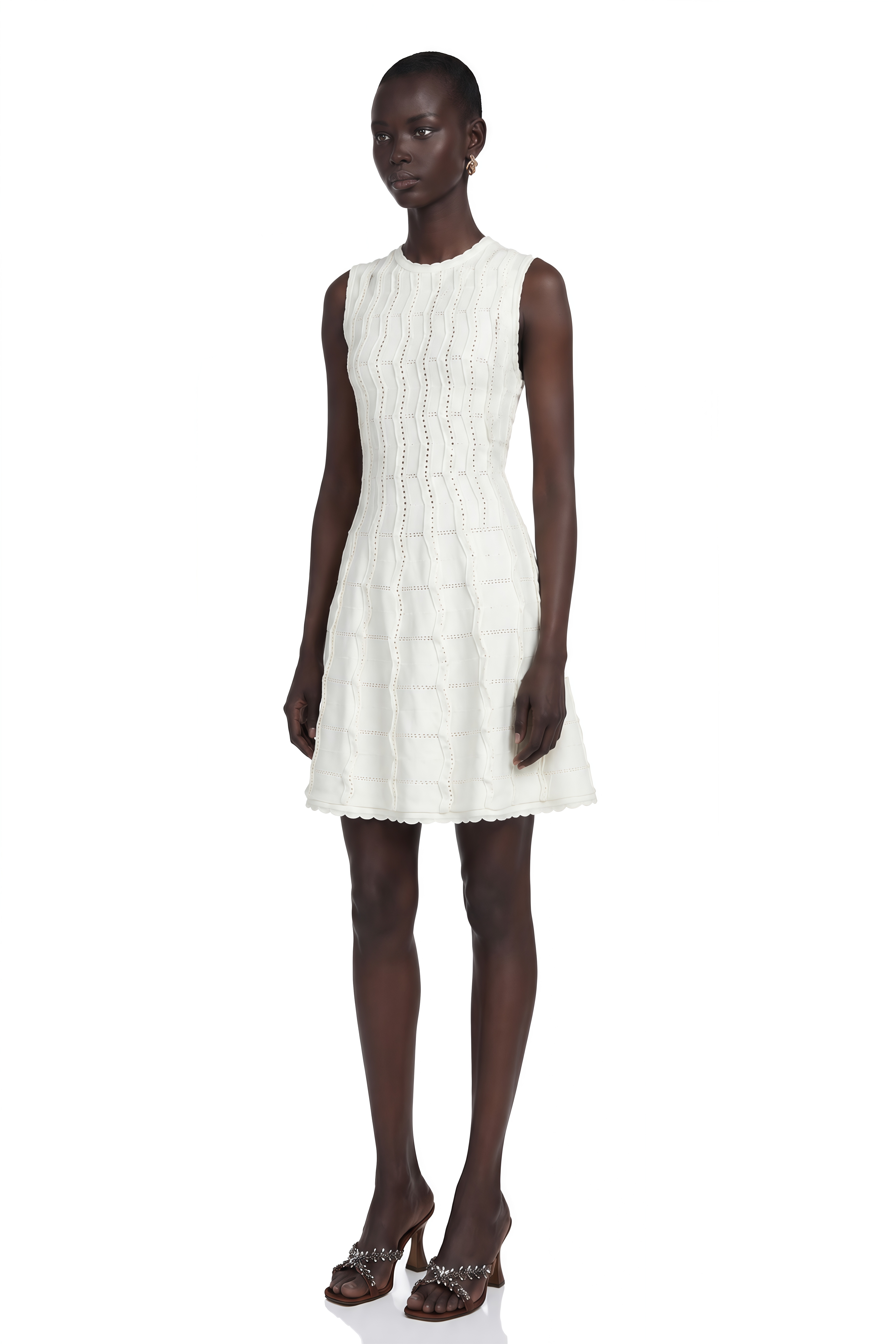 Esmée White Ruffled Sleeveless Knit Mini Dress