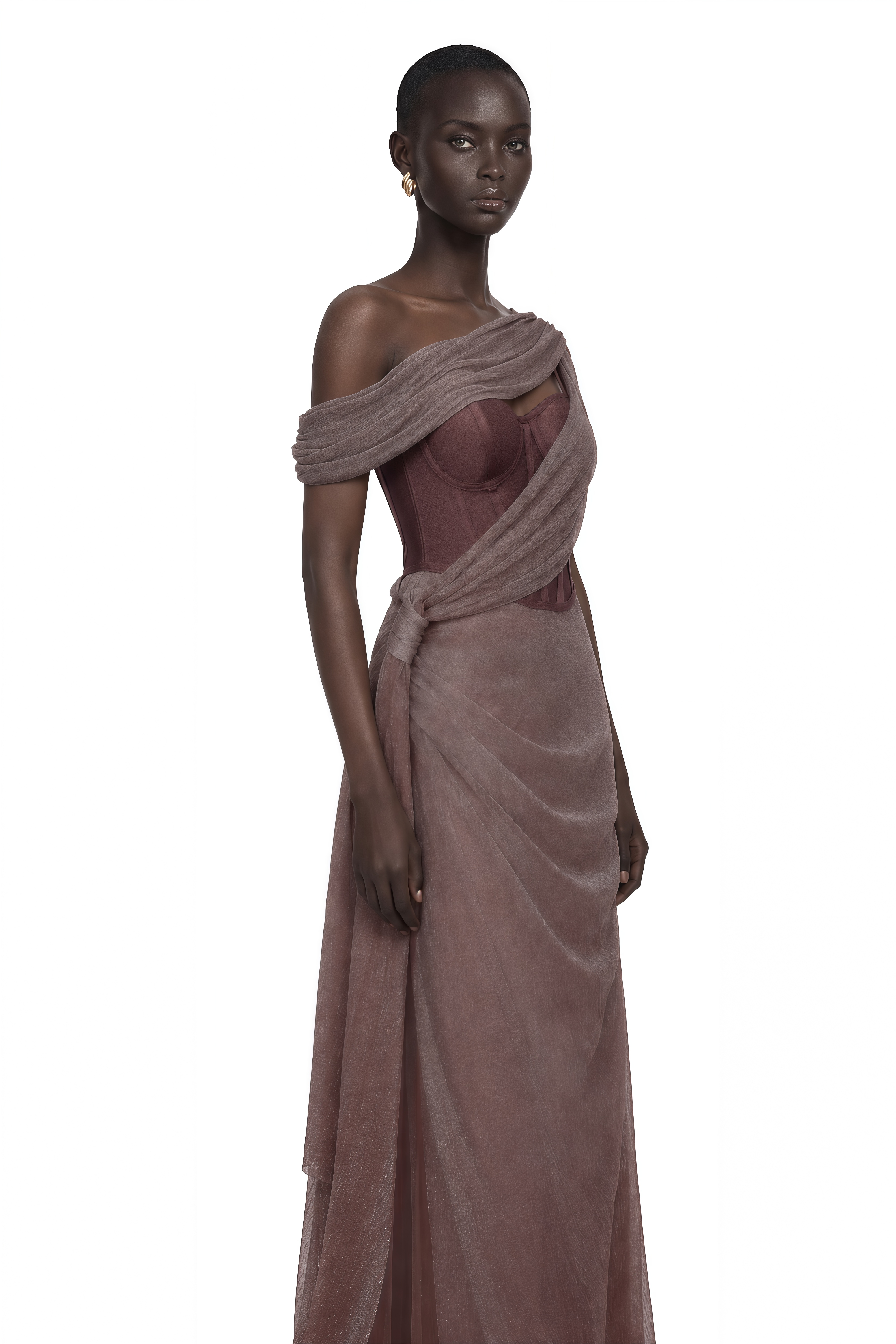 corset maxi dress formal Delphine Ribbon-Design in Brown – Miss Rosier Sheath Wedding Dresses