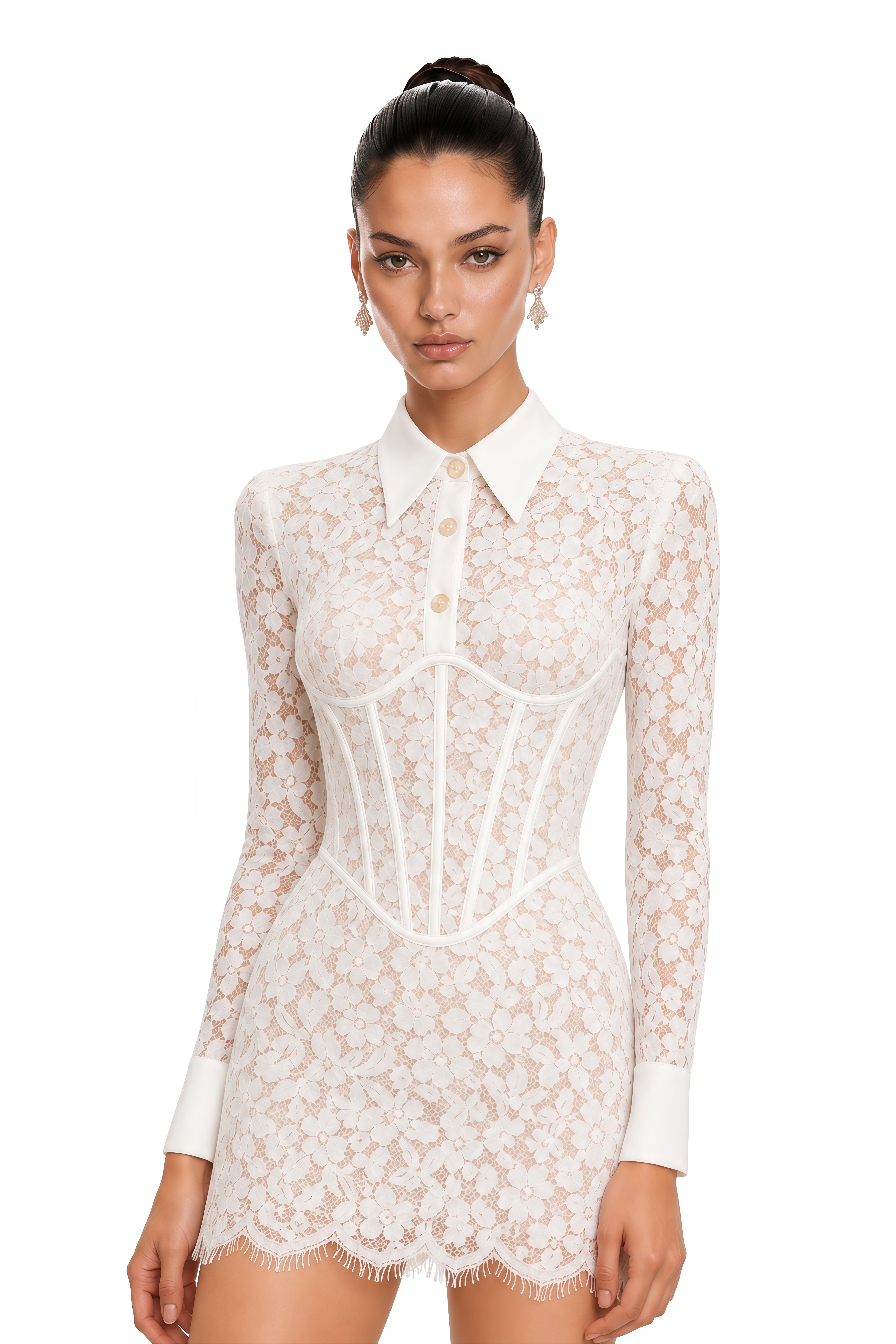 Katla White Floral Lace Bodycon Mini Dress