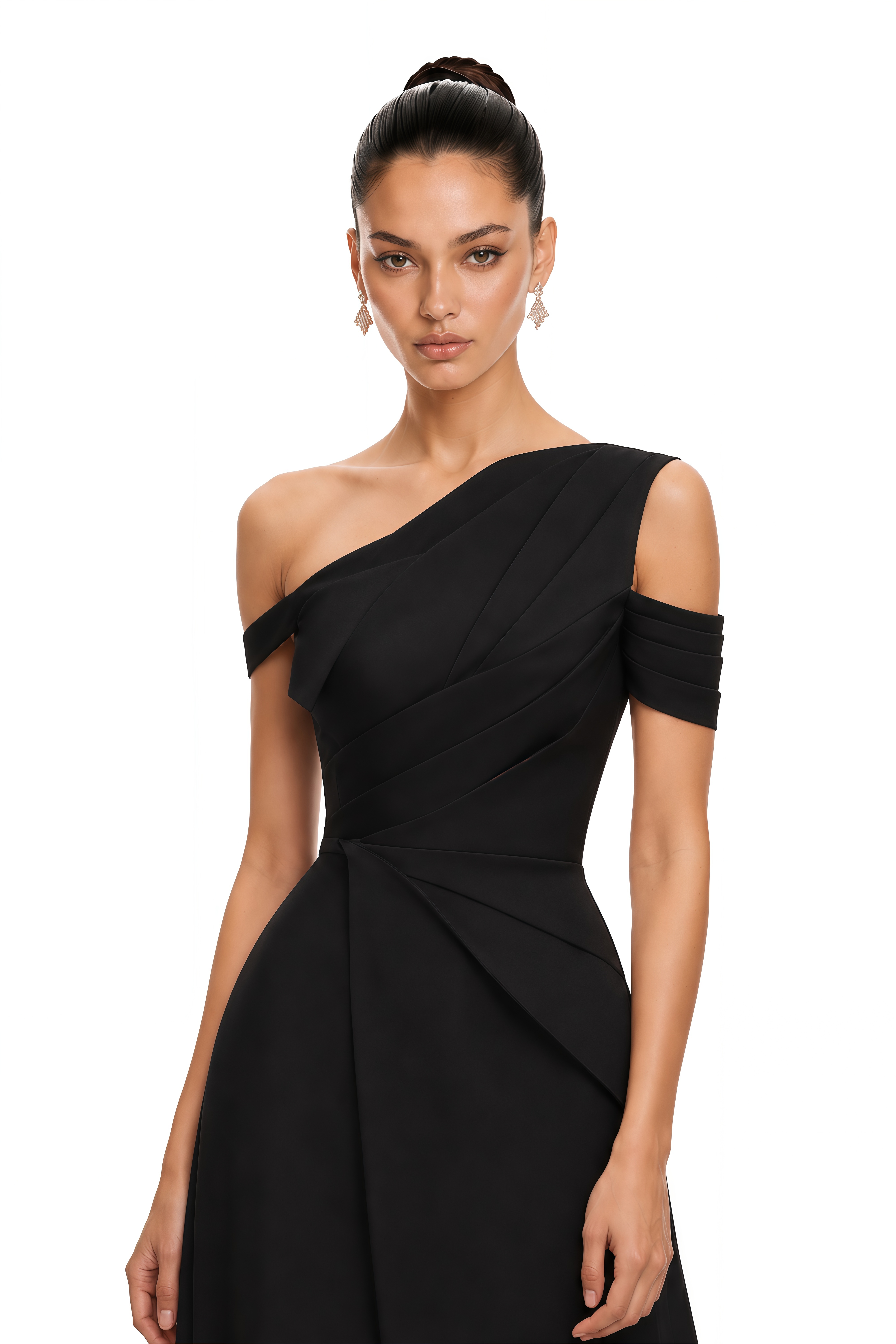 Amarante Black One Shoulder Asymmetrical Midi Dress