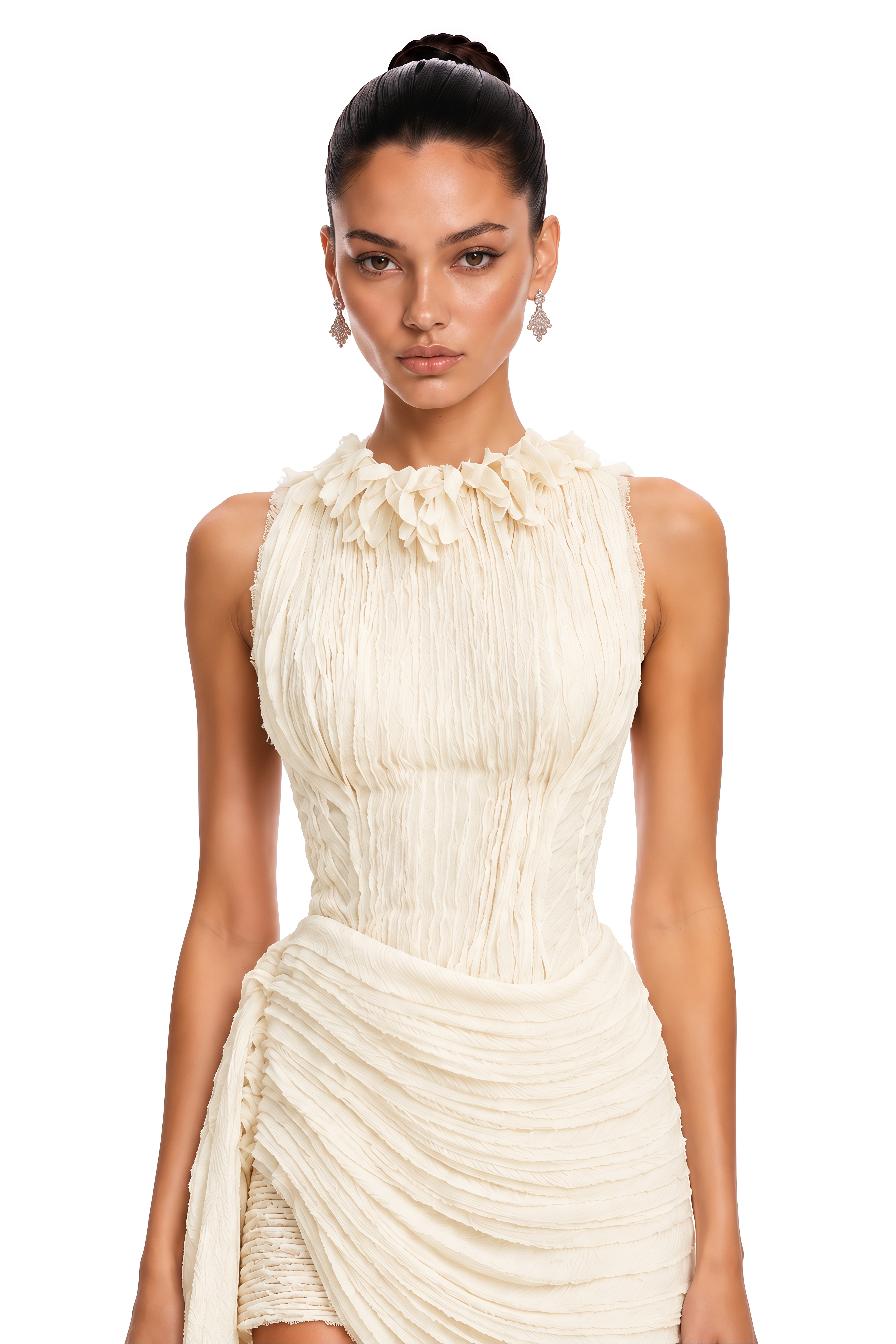 Torben Cream White Textured Tiered Mini Dress