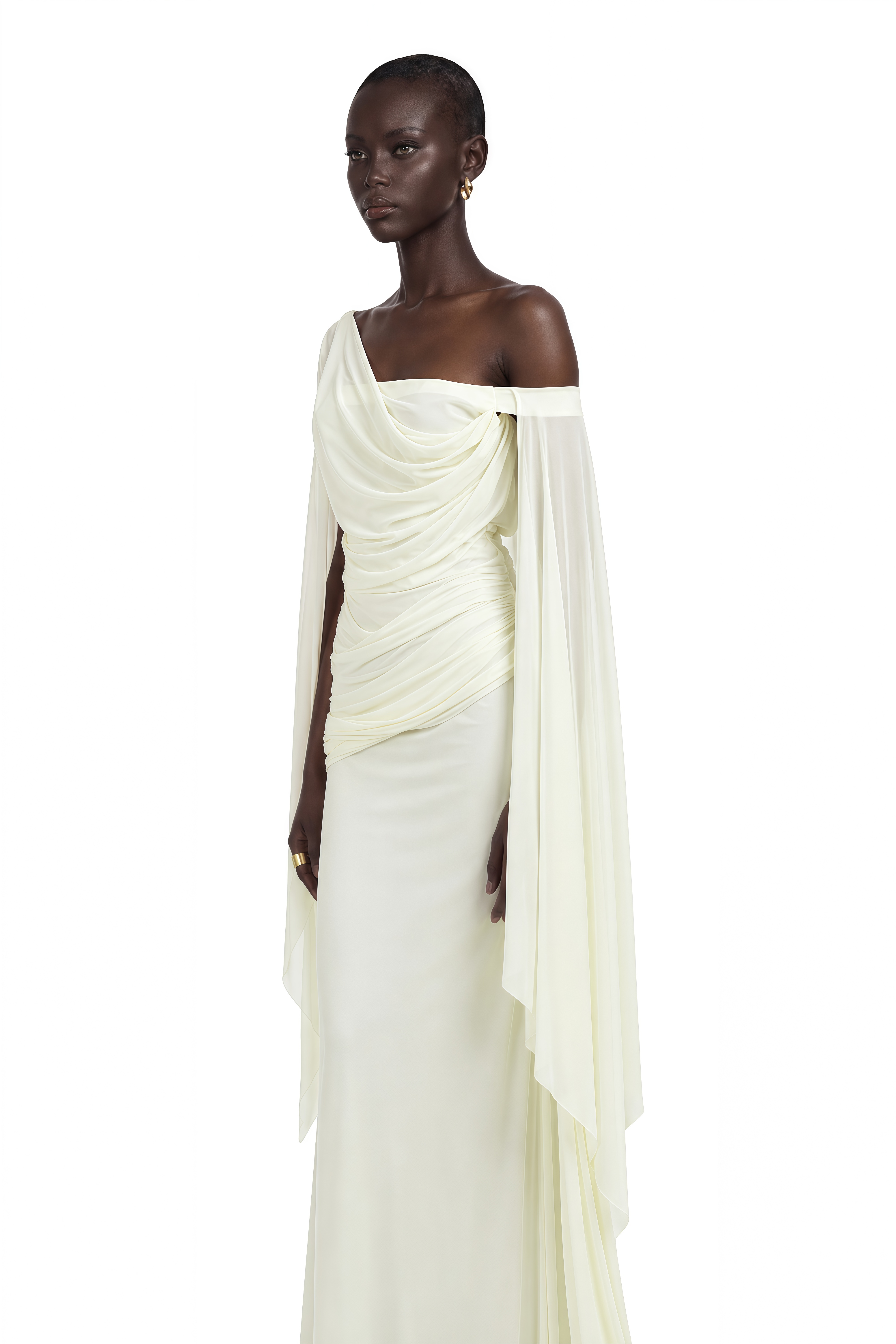 Aurianne White Asymmetrical Draped Maxi Dress