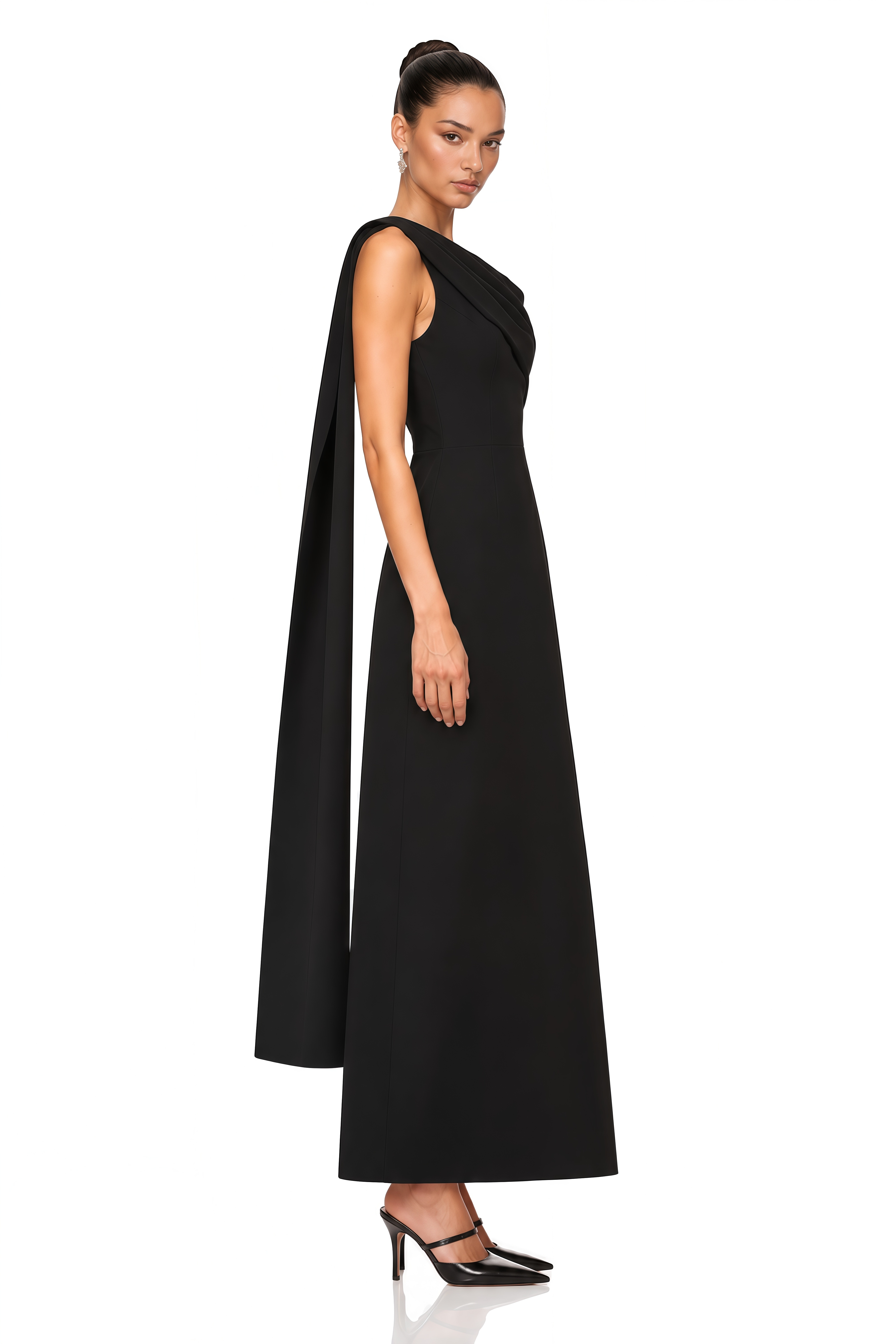 Annabelle Black Cape-Design Ribbon Maxi Dress (Without Gloves)