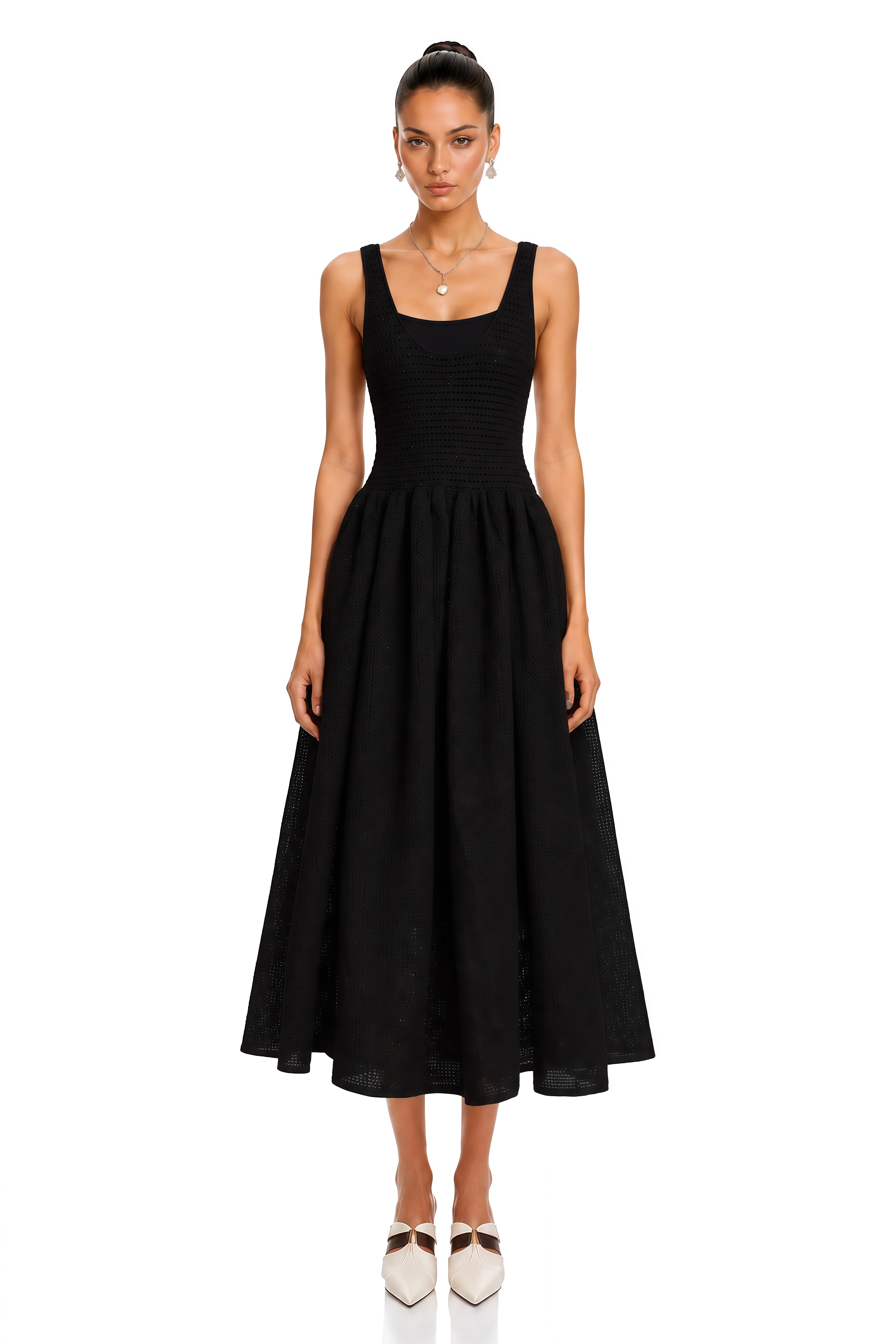 Clotilde Black Crochet-Knit Midi Dress