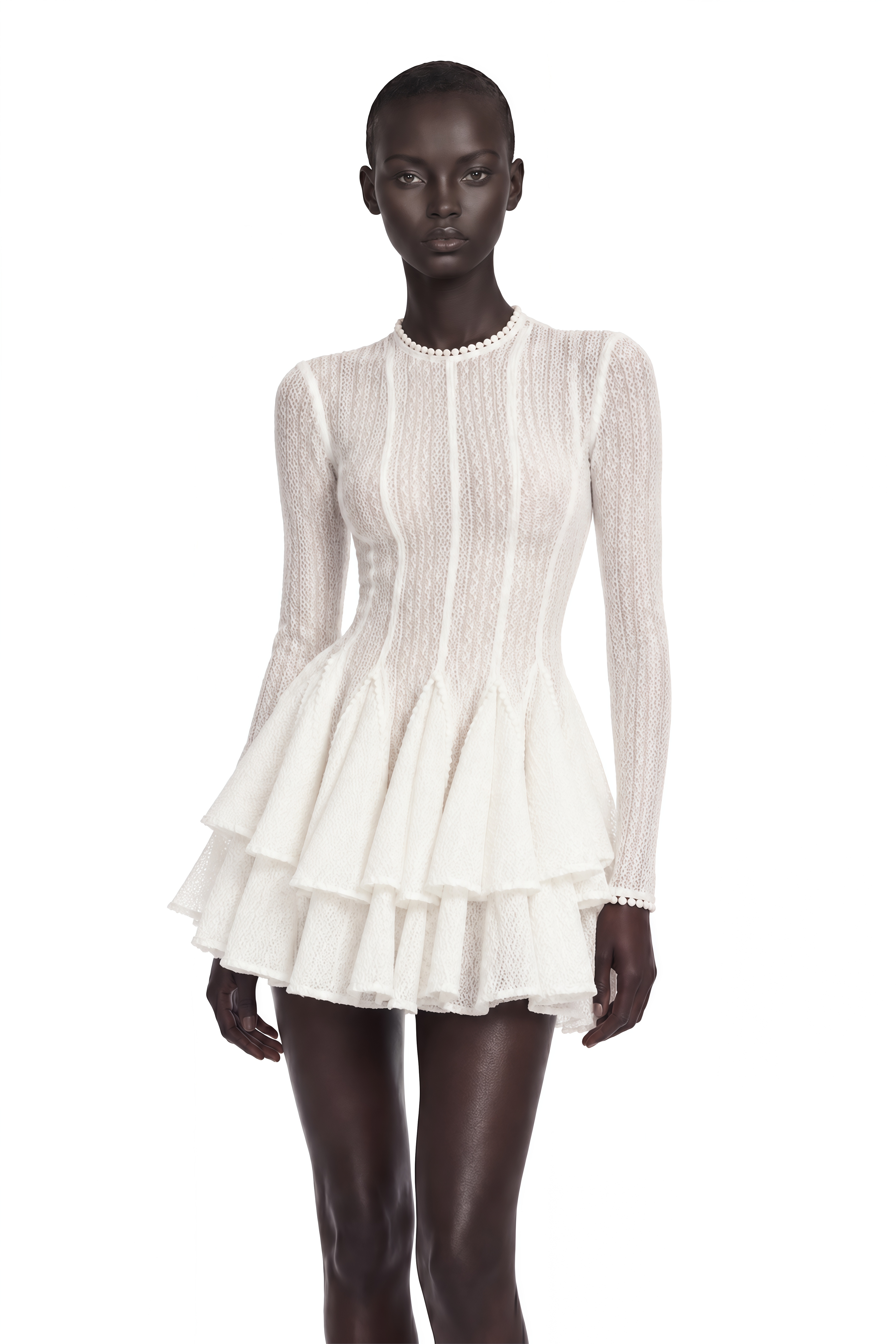 Hallie White Layered Design Puff Mini Dress