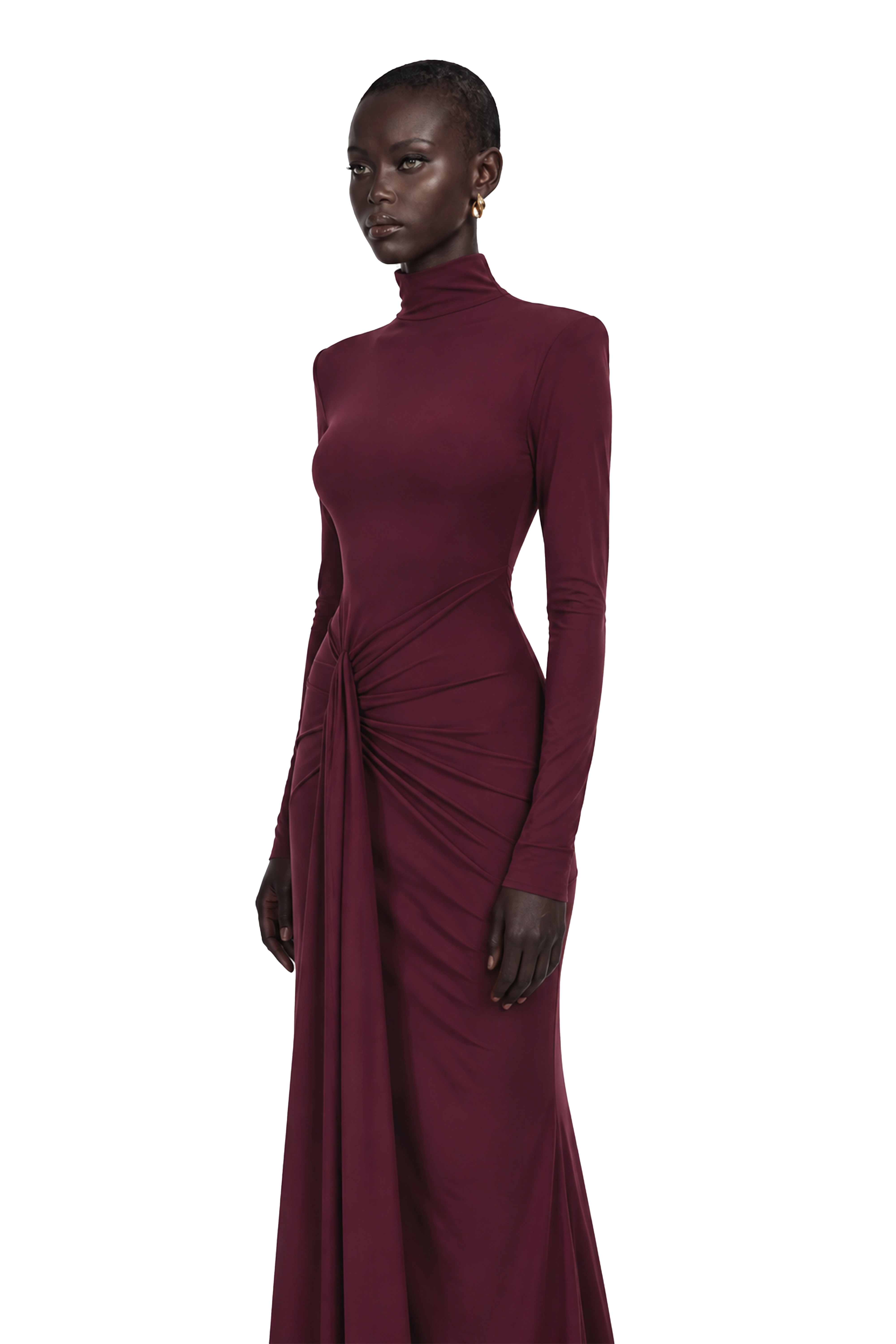 Neve Red High Neck Twist Knot Maxi Dress