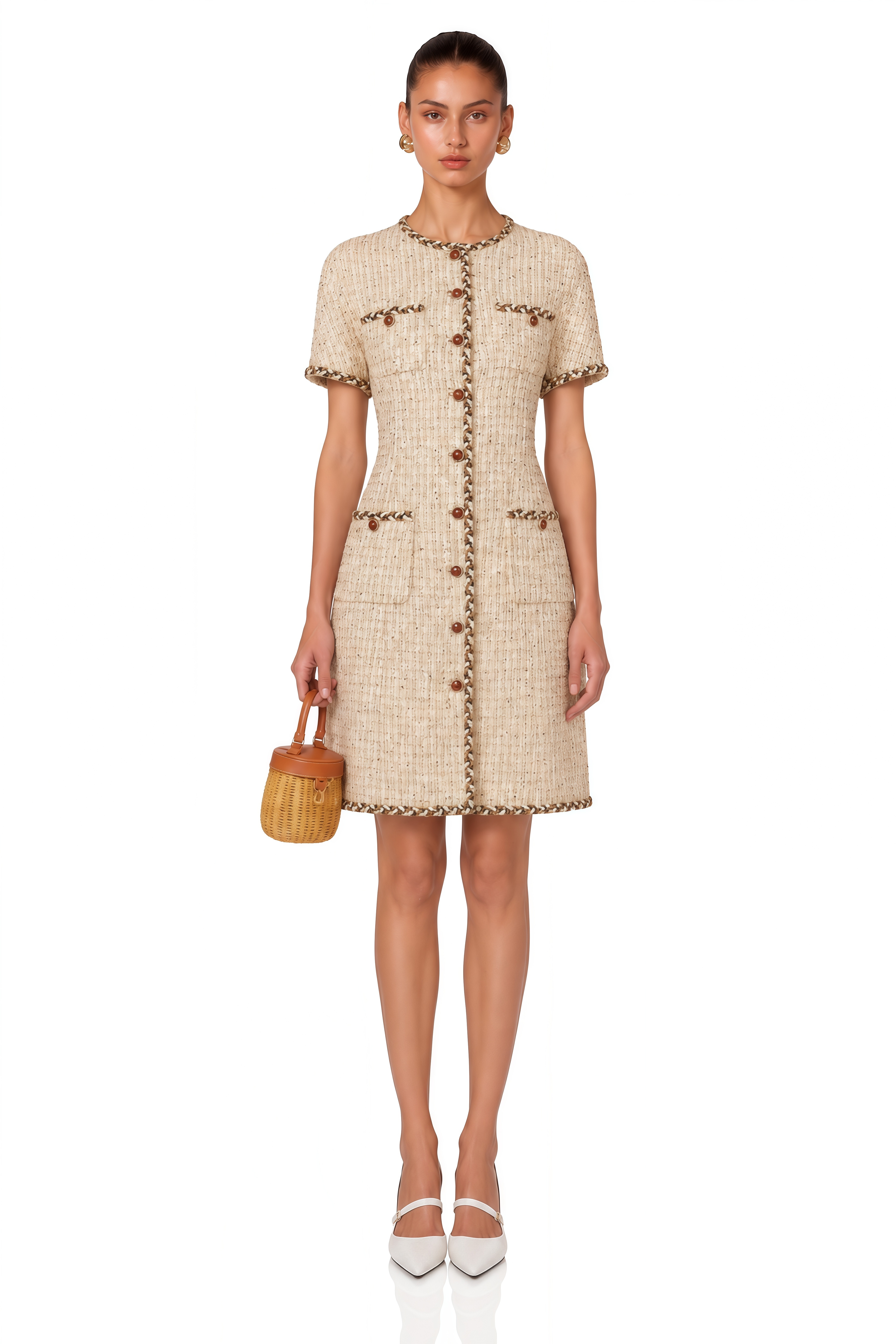 Énergie Neutral A-Line Tweed Mini Dress