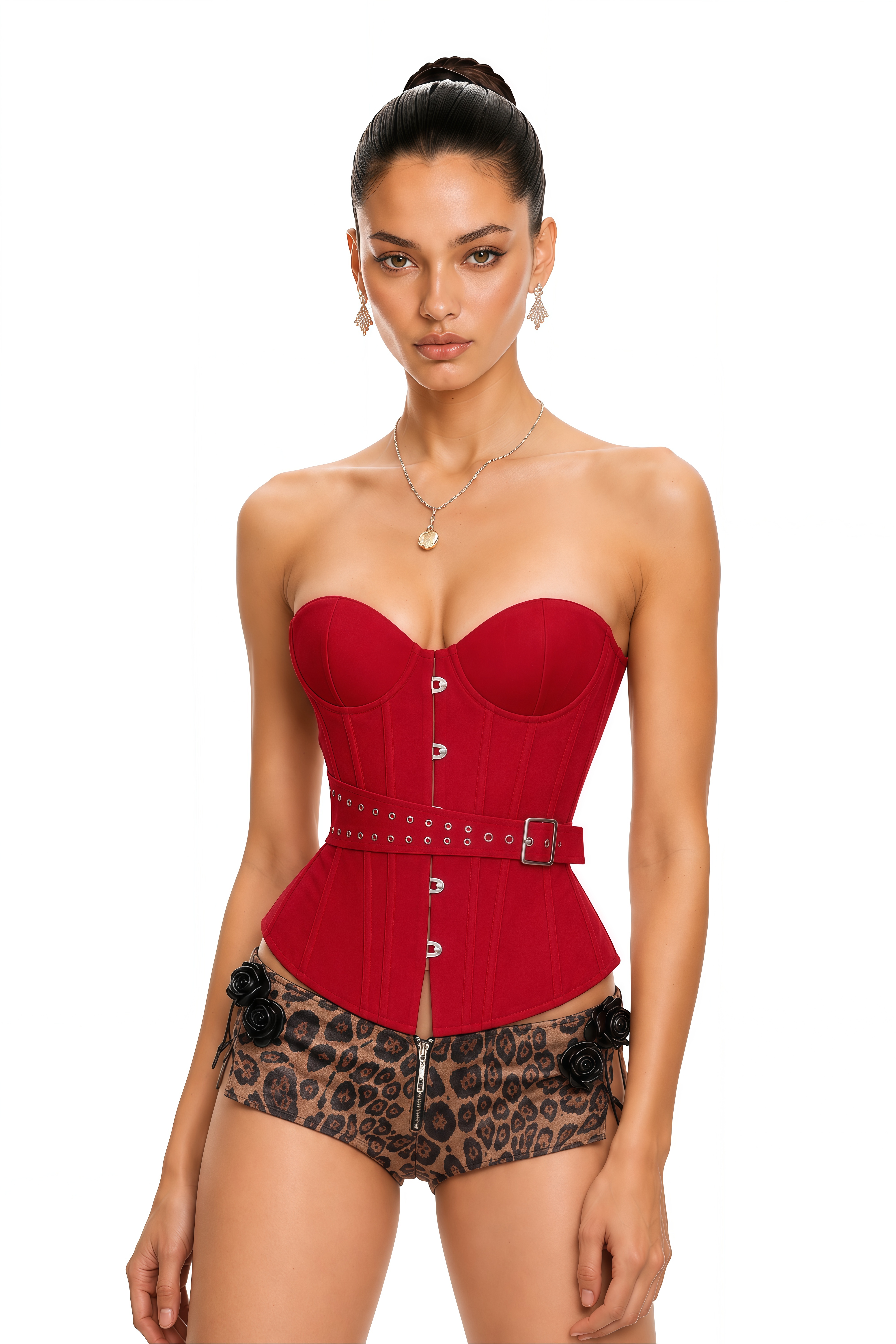 トップス the red thread belted panel corset tops Tiril Red Studded Belted Corset Top – Miss Rosier - Women's Online