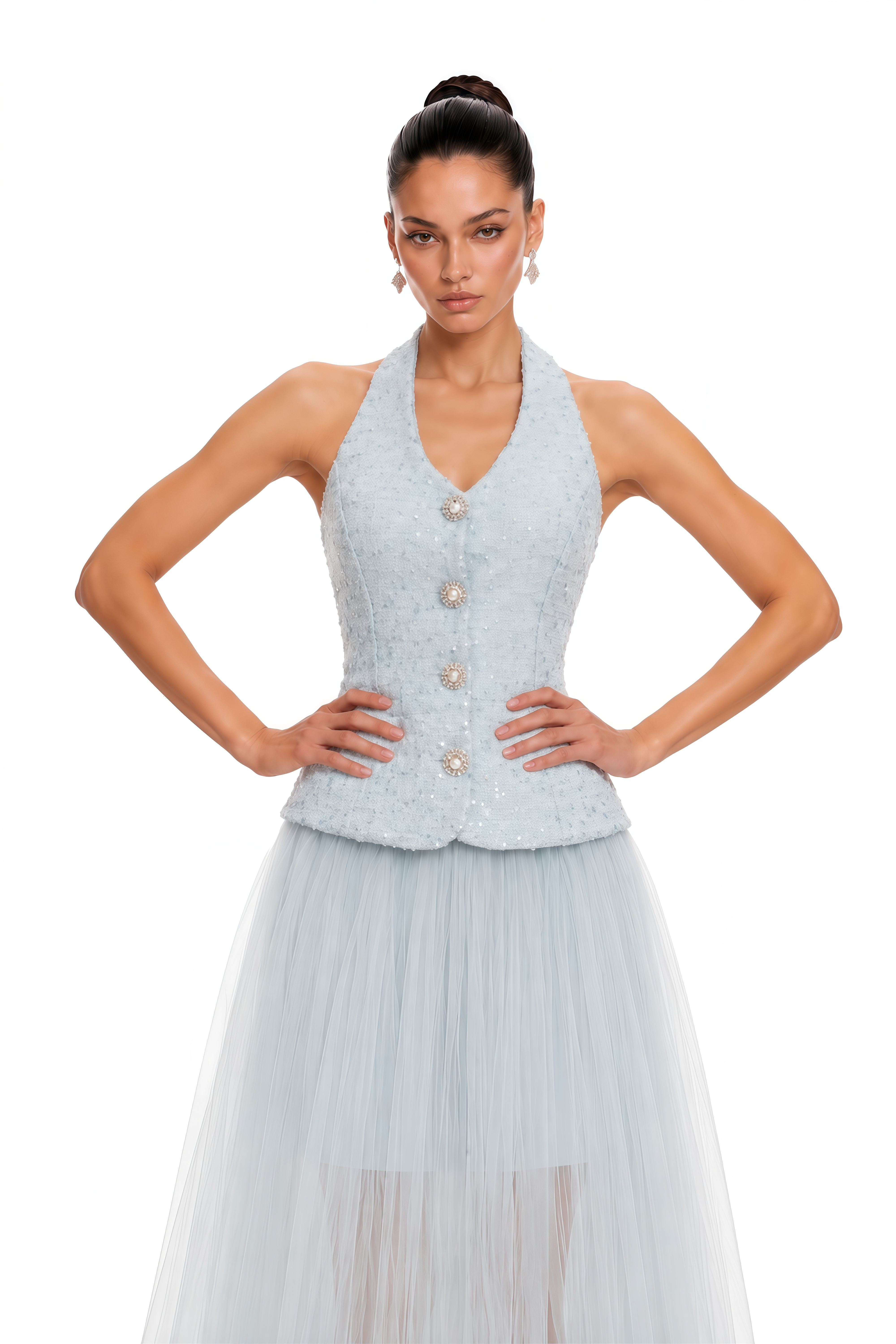 Margareta Blue Tweed Waistcoat & Tulle Skirt Set