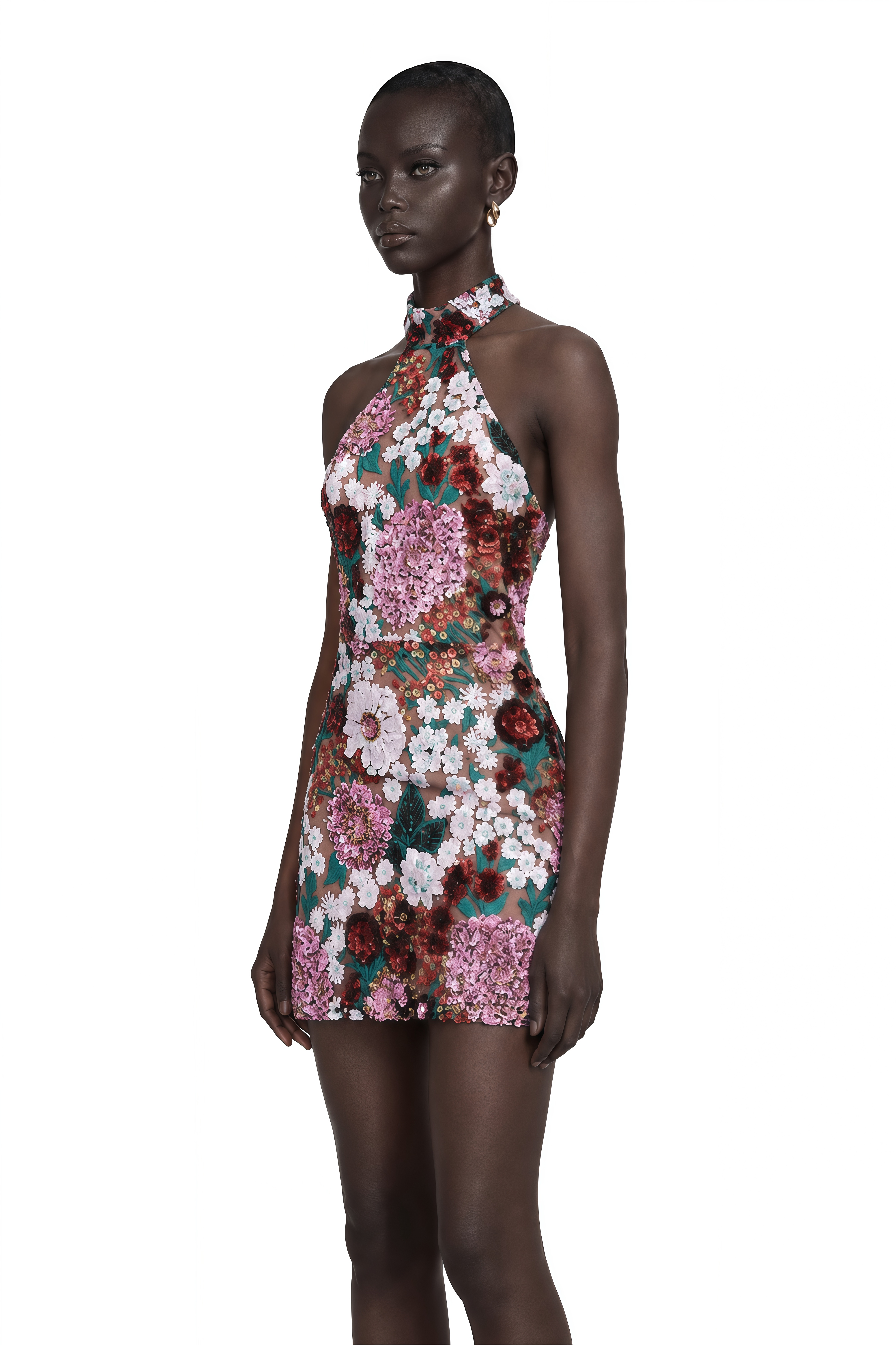 Clara Purple Sequined Floral Embroidered Mini Dress