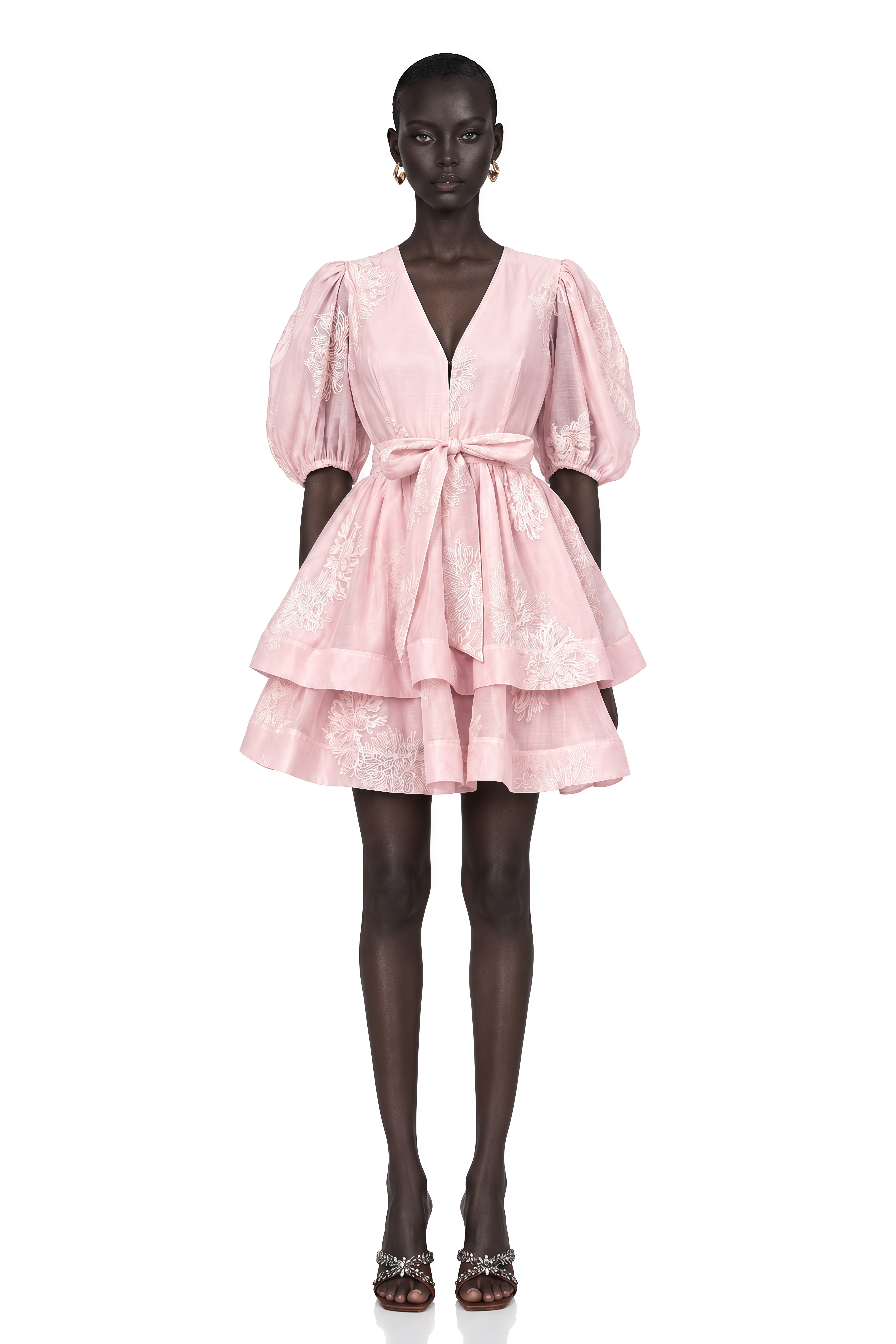 Florence Pink Floral-Embroidered Layered Mini Dress – Miss Rosier