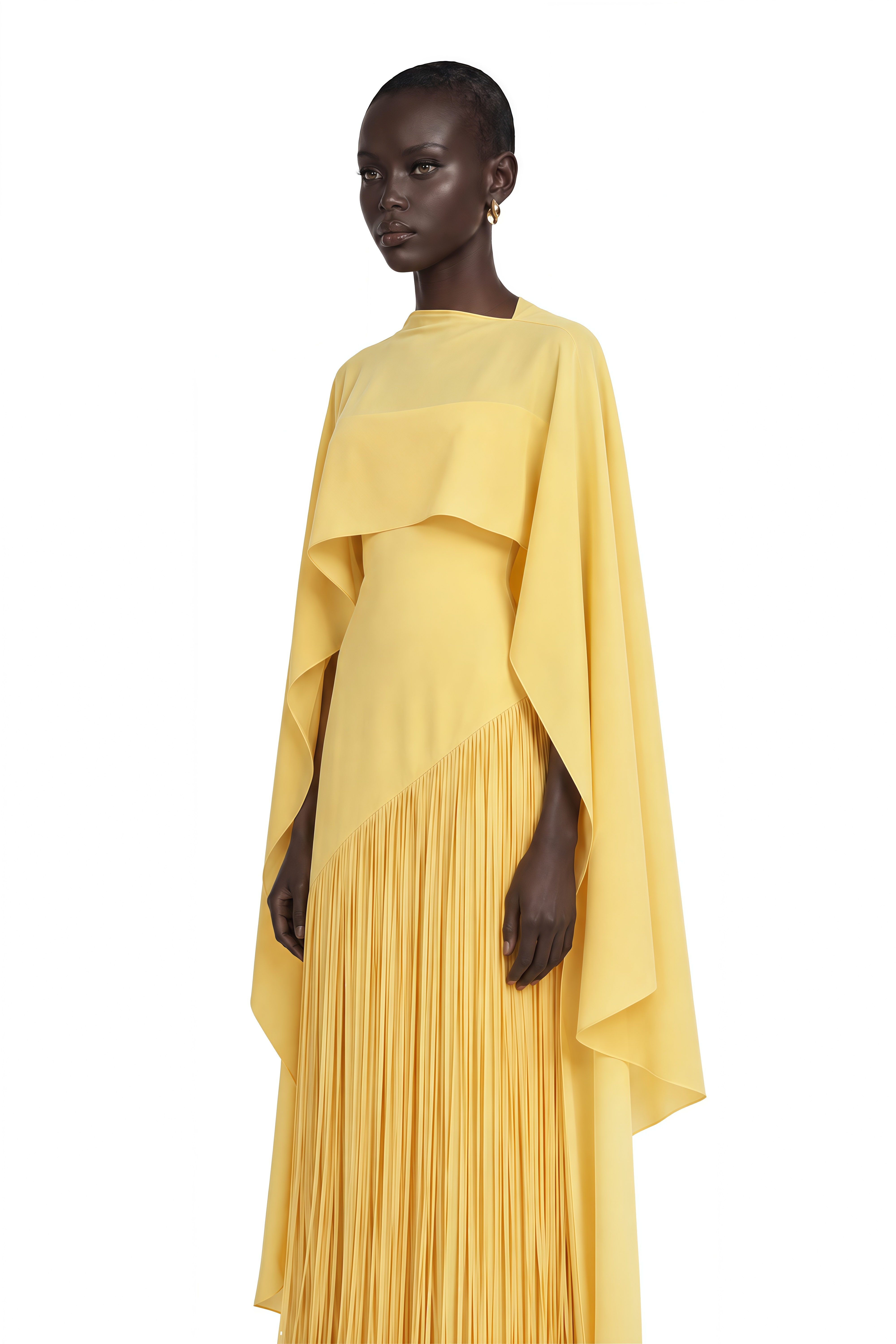 Cayetana Yellow Fringed Maxi Dress with Shawl Detail