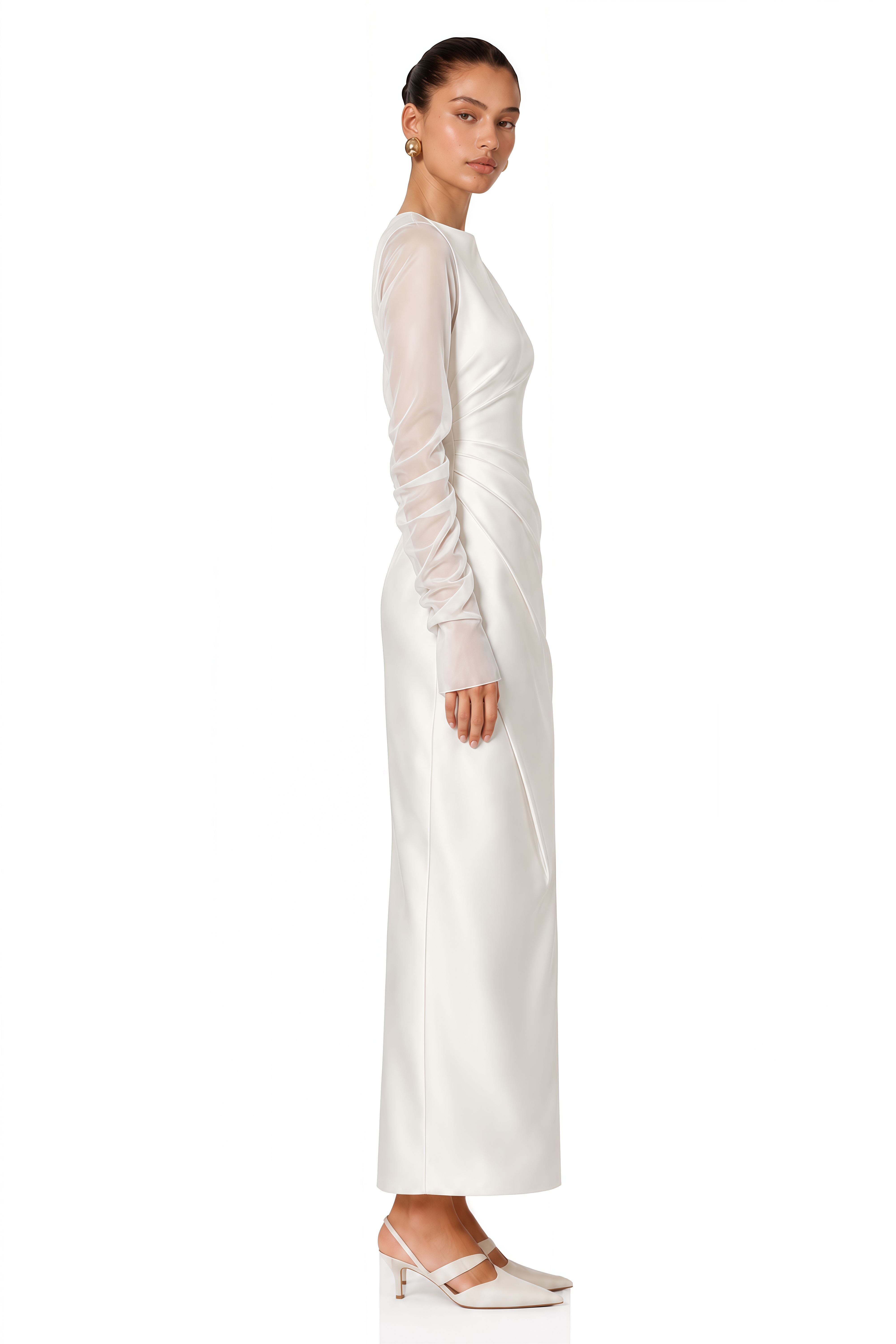 Pauliina White Mesh Panel Midi Dress