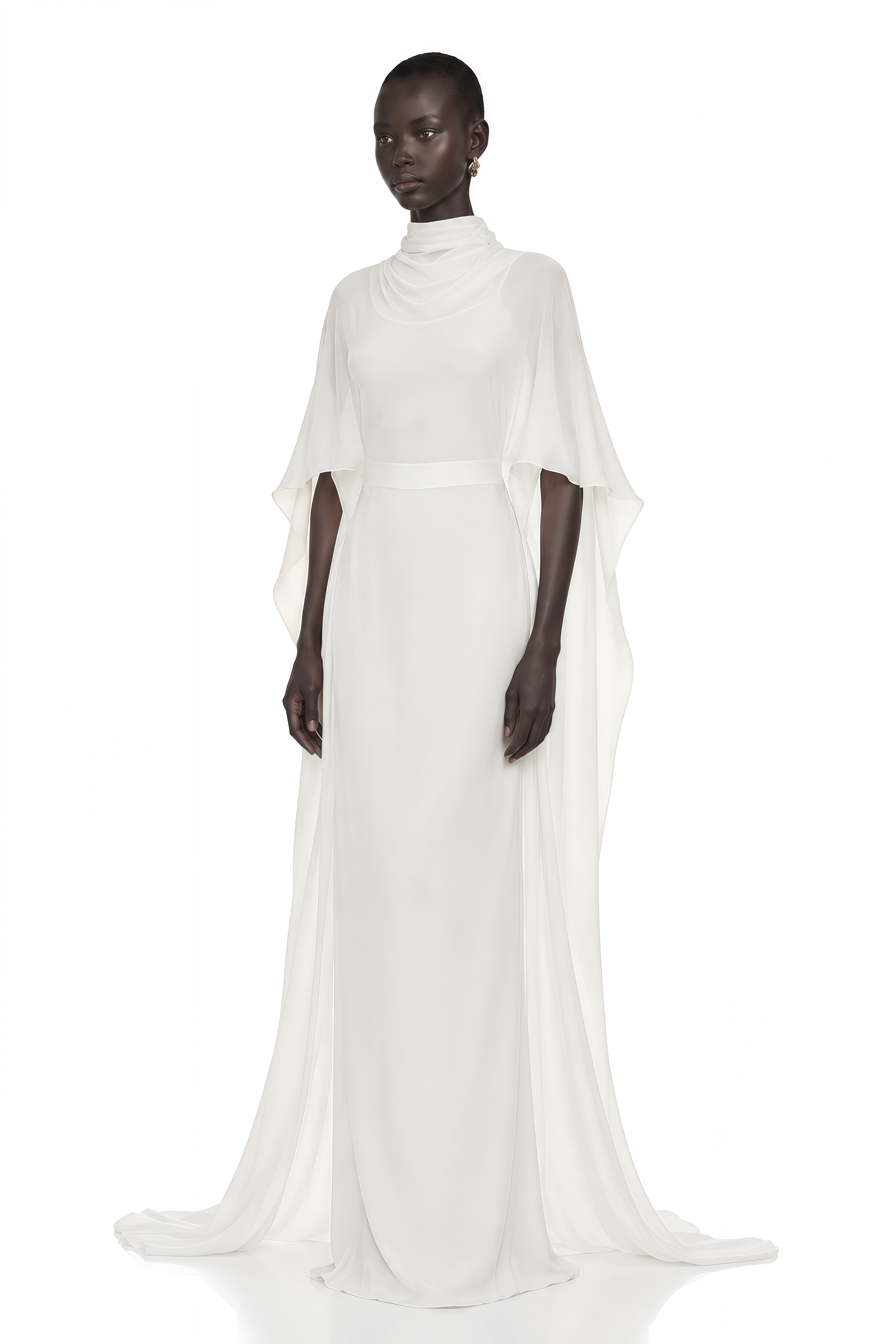Lebeda White Backless Maxi Dress with Cape
