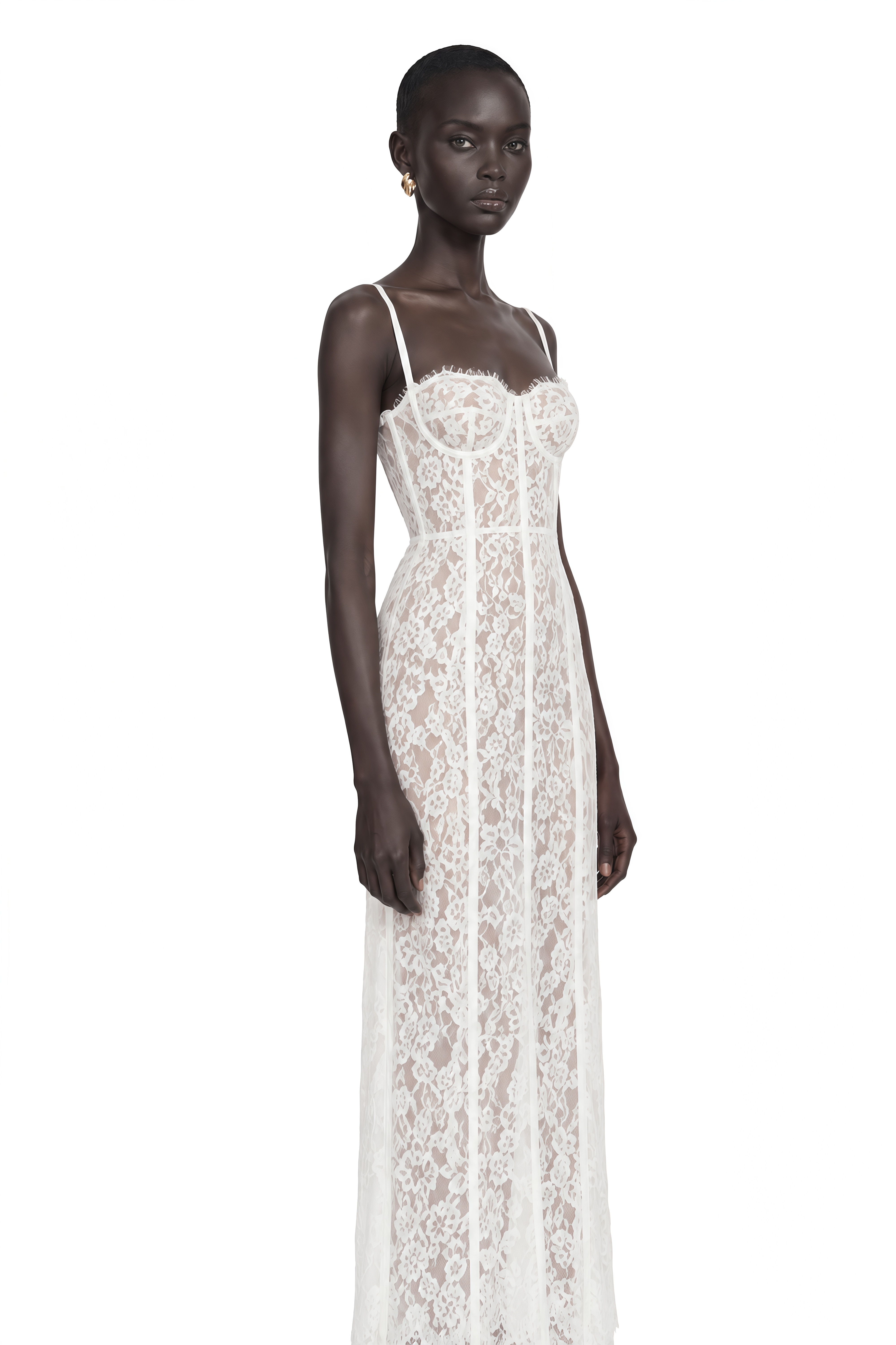 Giorgia White Floral Lace Corset Maxi Dress