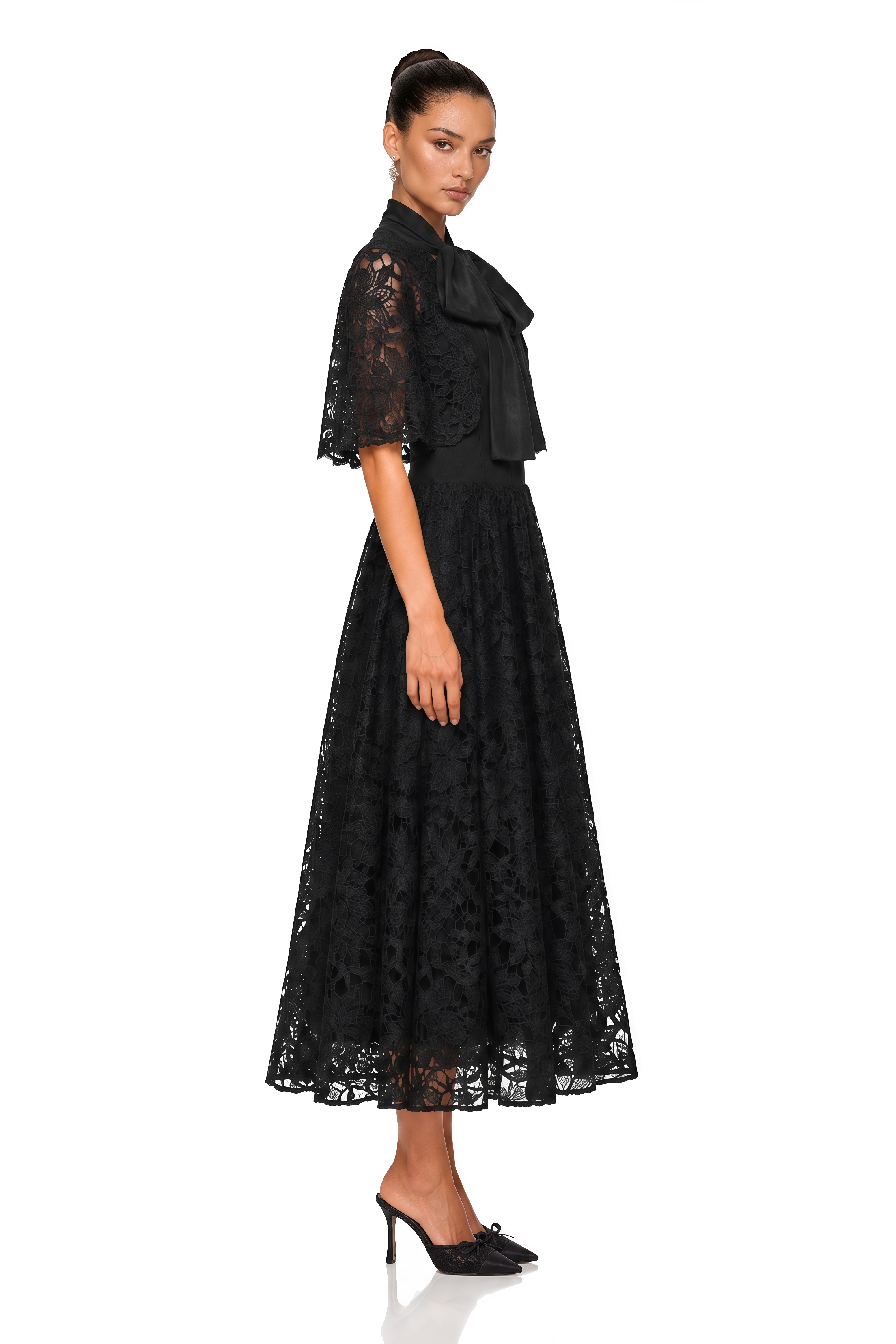 Sissel Black Floral Lace Maxi Dress with Self-Tie