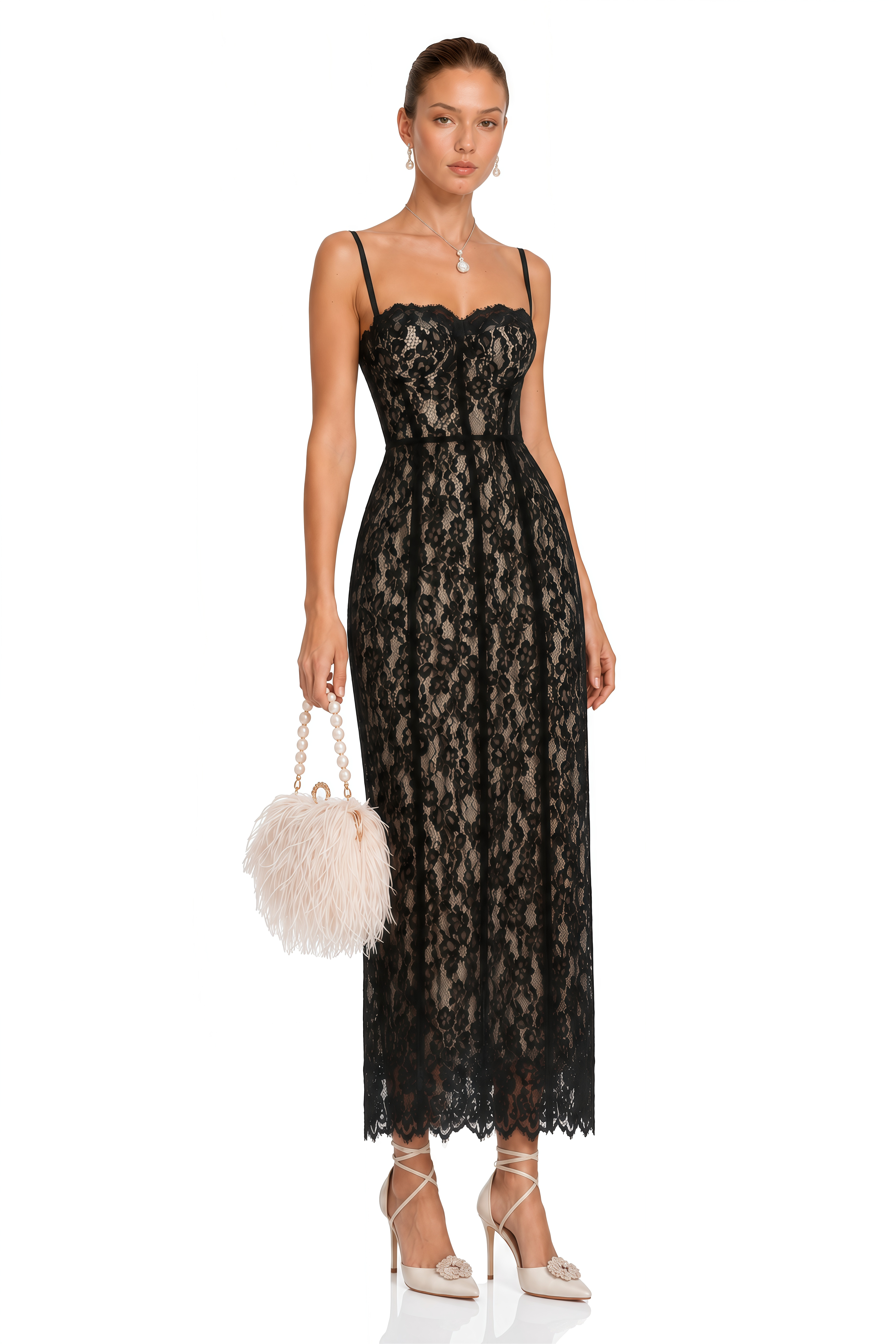 Giorgia Black Floral Lace Corset Maxi Dress