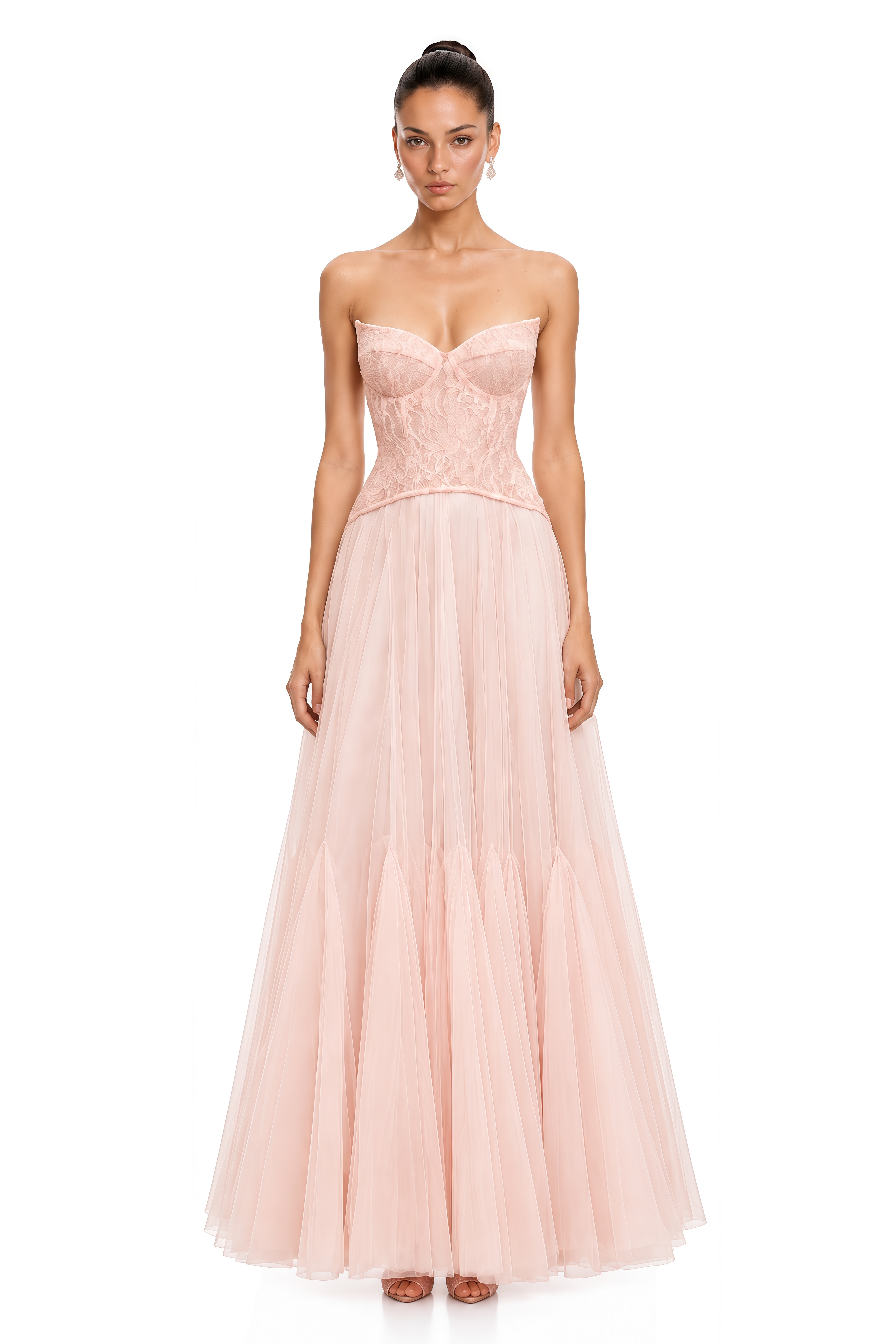 Ulrique Pink Lace Corset Tulle Maxi Dress