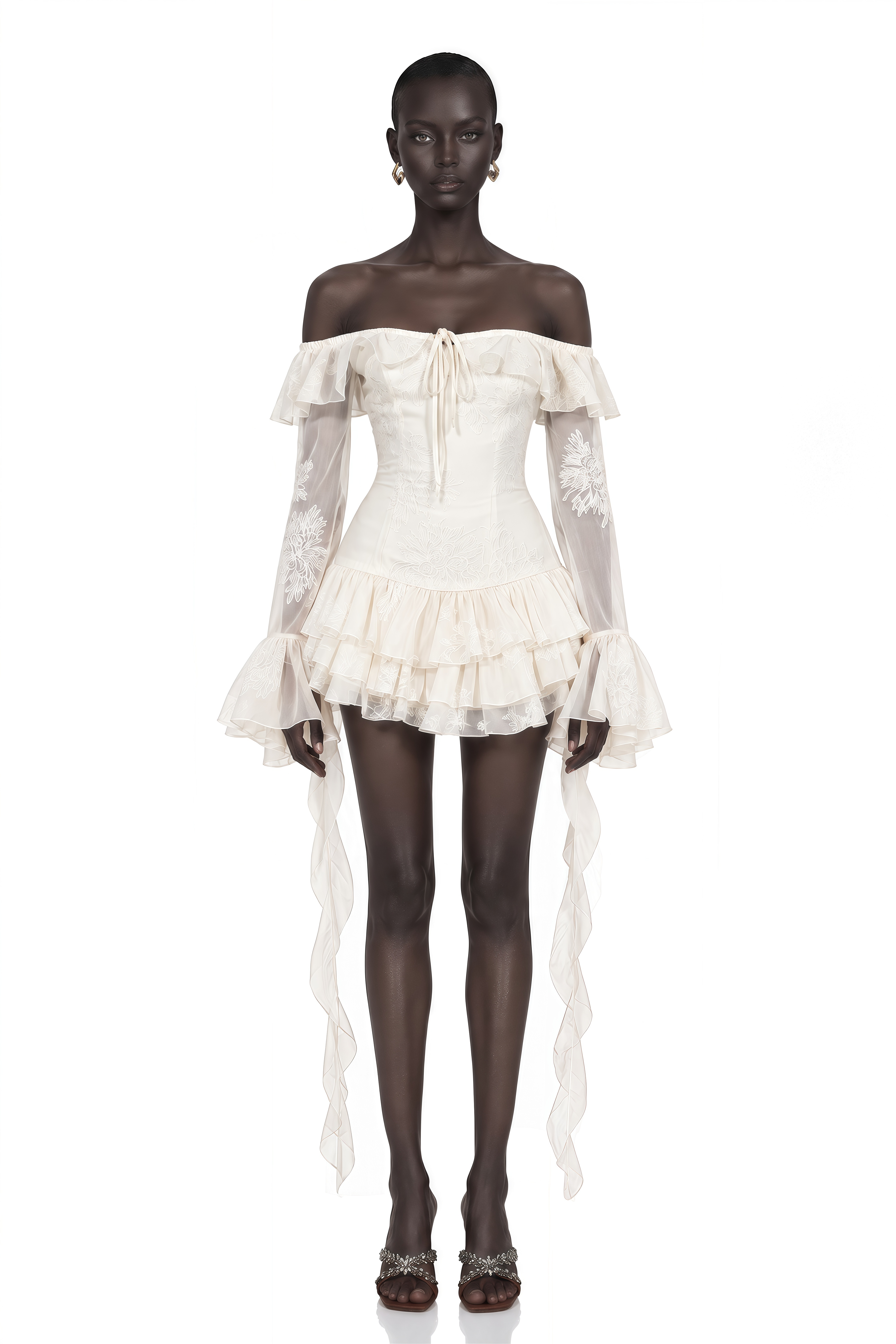 Désirée White Off-Shoulder Embroidered Mini Dress