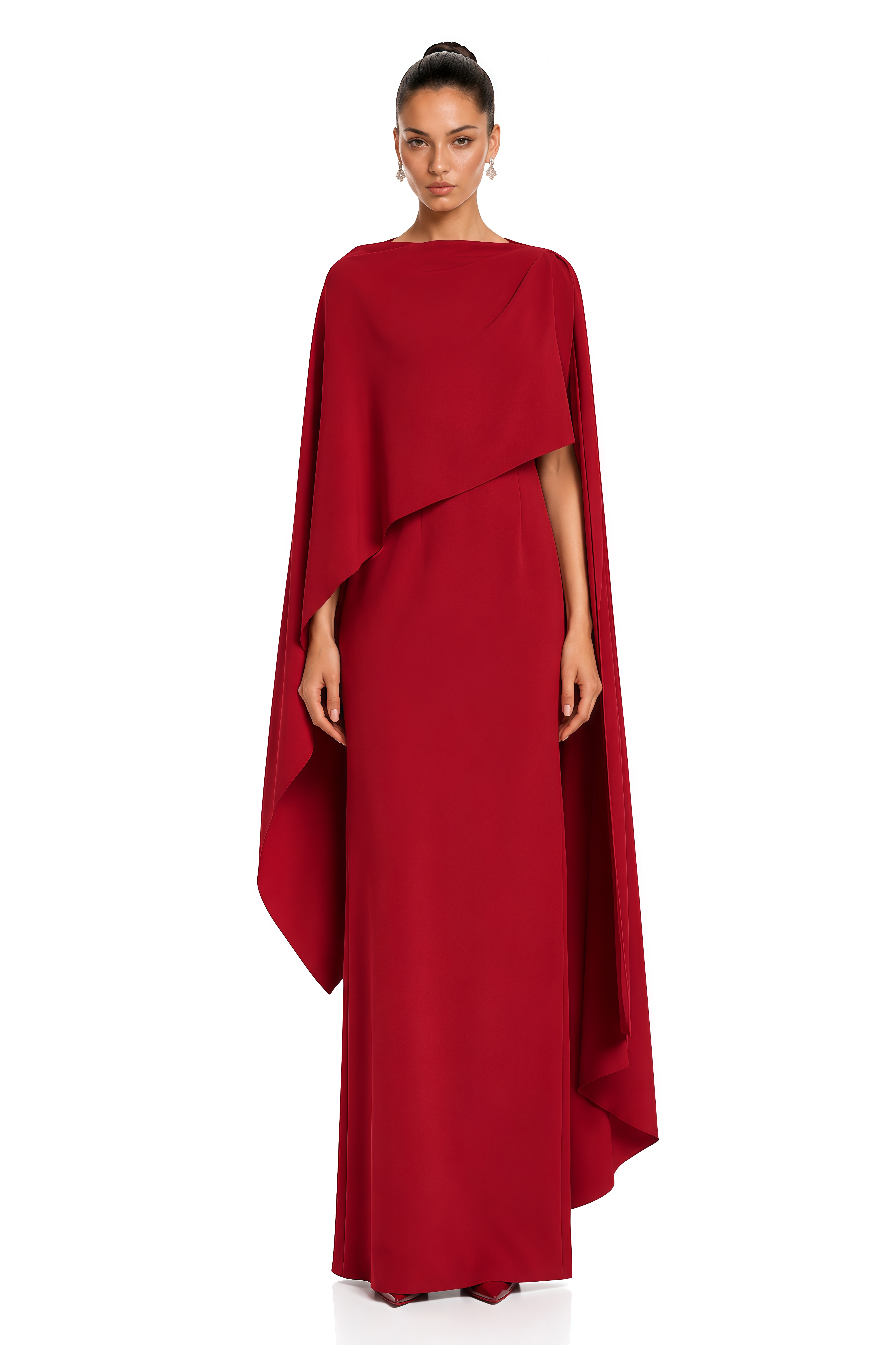 Zinhle Red Draped Cape Maxi Dress