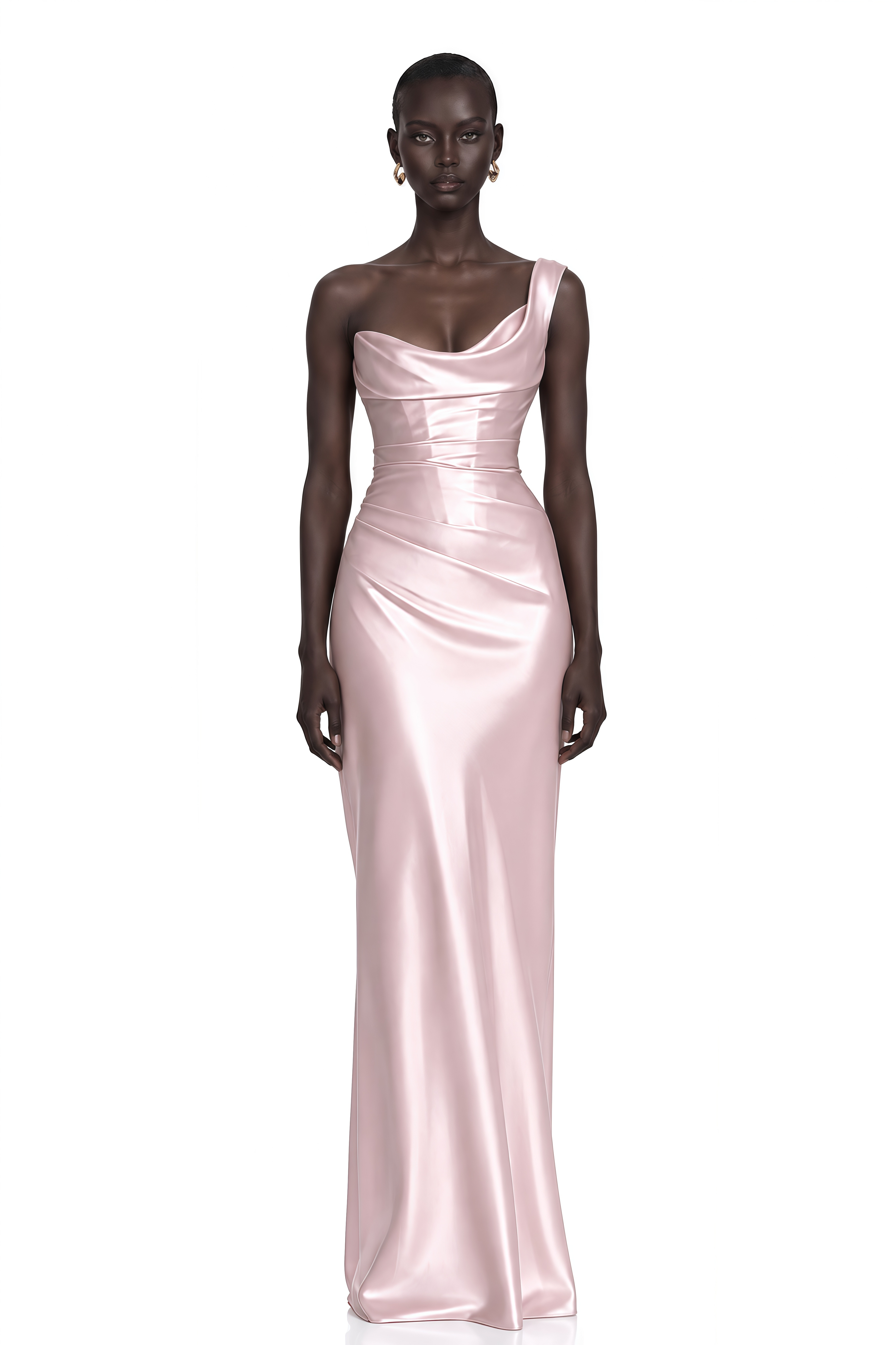 Hannah Pink One Shoulder Satin Maxi Dress