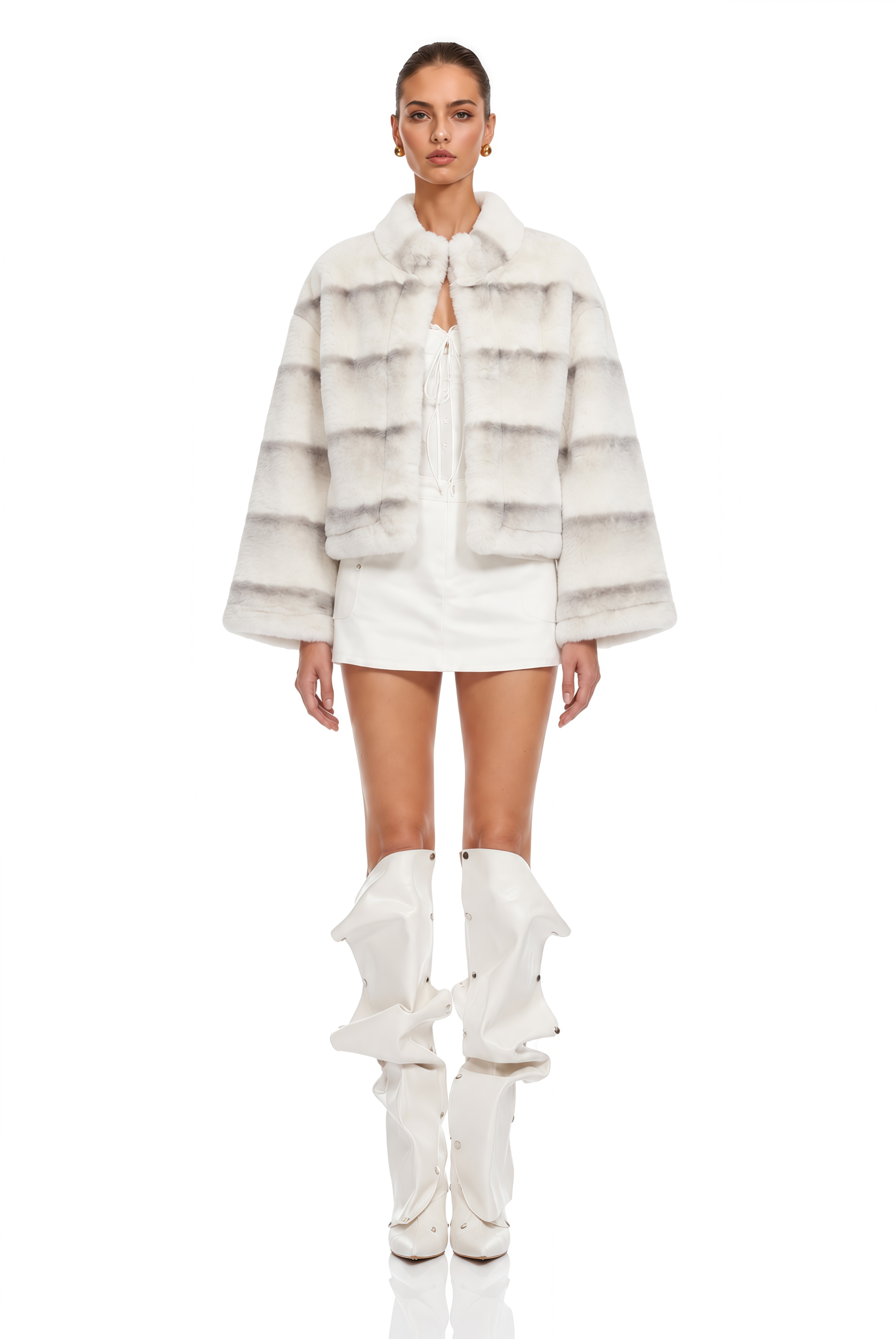 Alina White Gradient Faux Fur Short Coat
