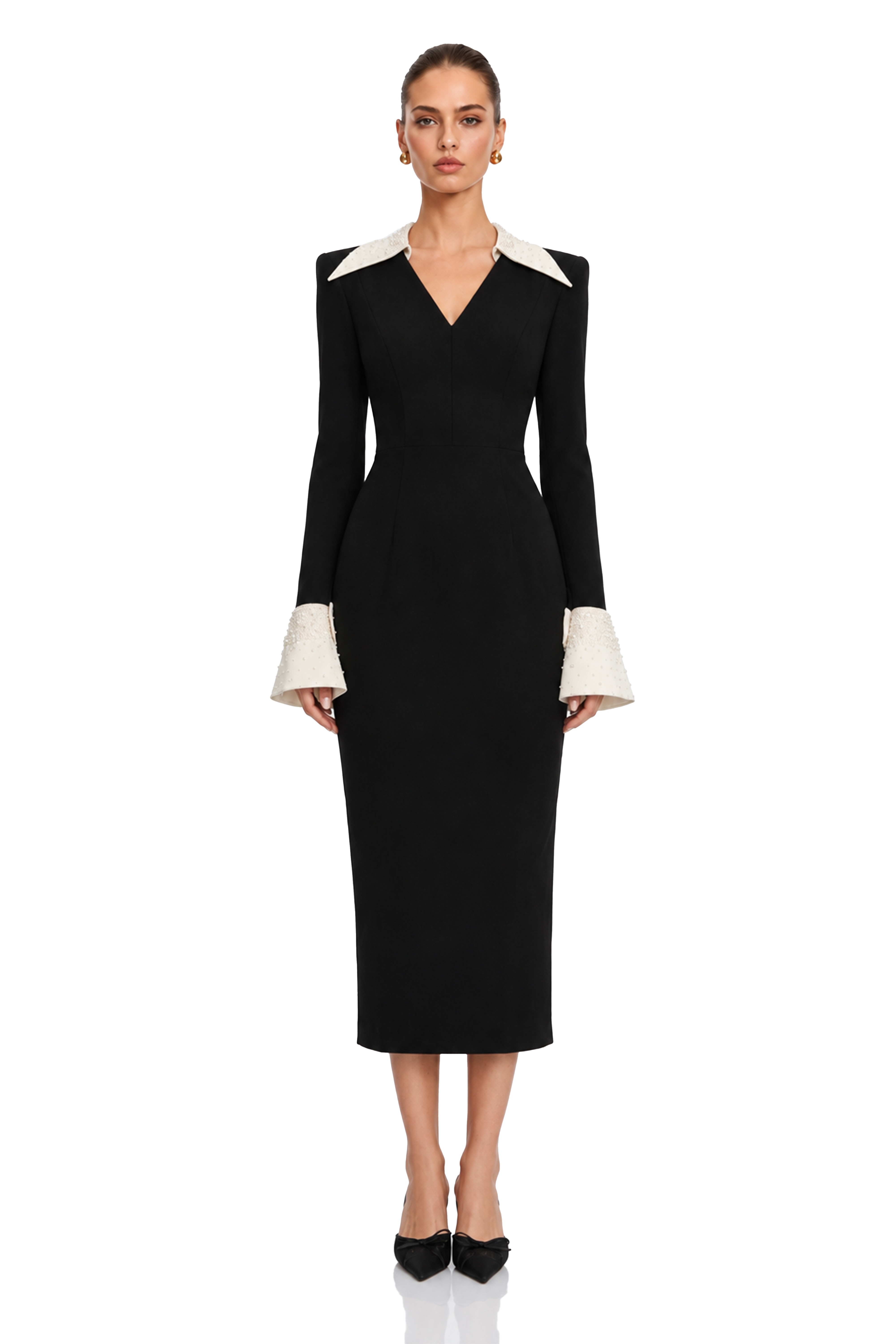 Aina Black Embellished Corset Midi Dress