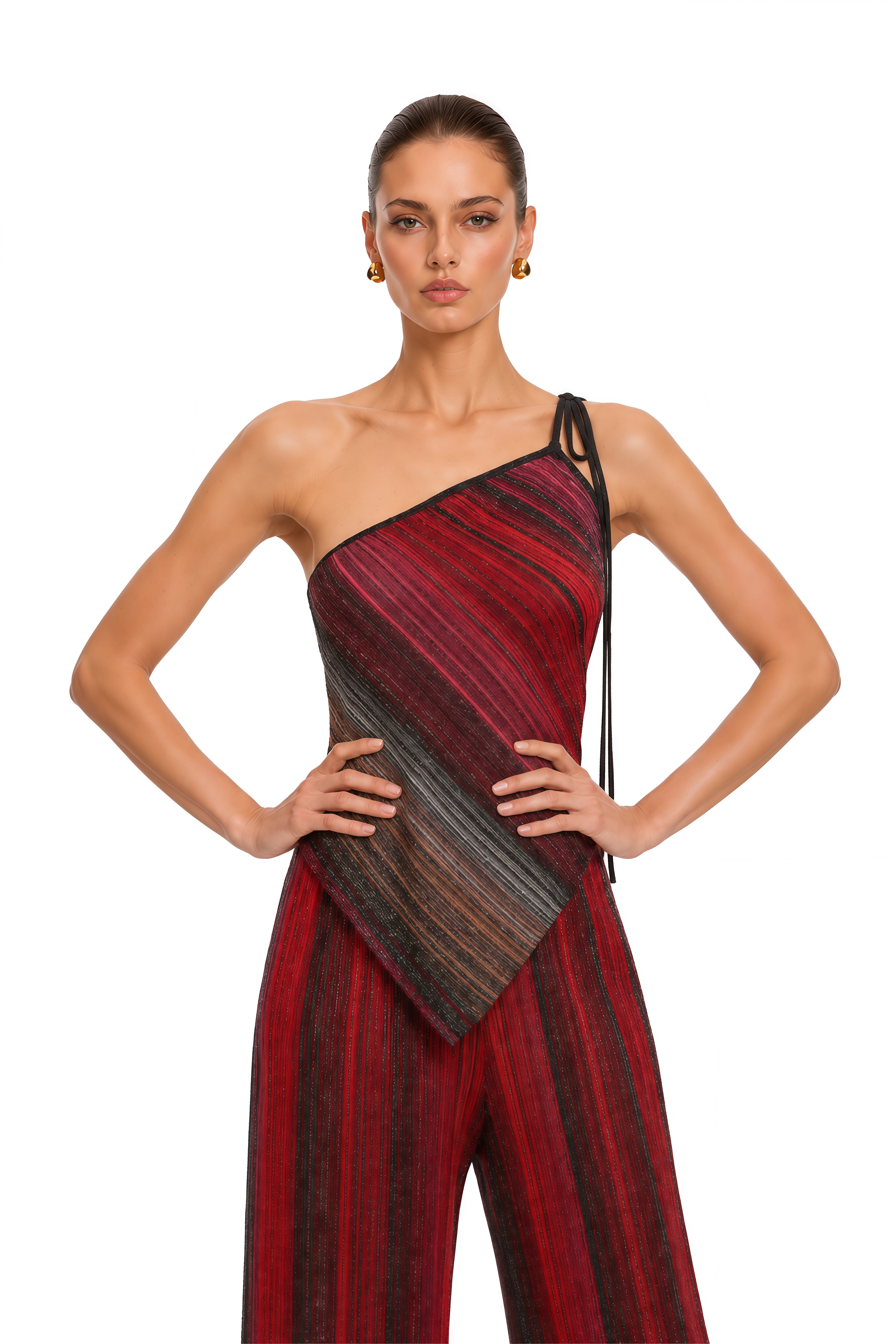 Amaryllis Red Sequin Striped Knit Matching Set