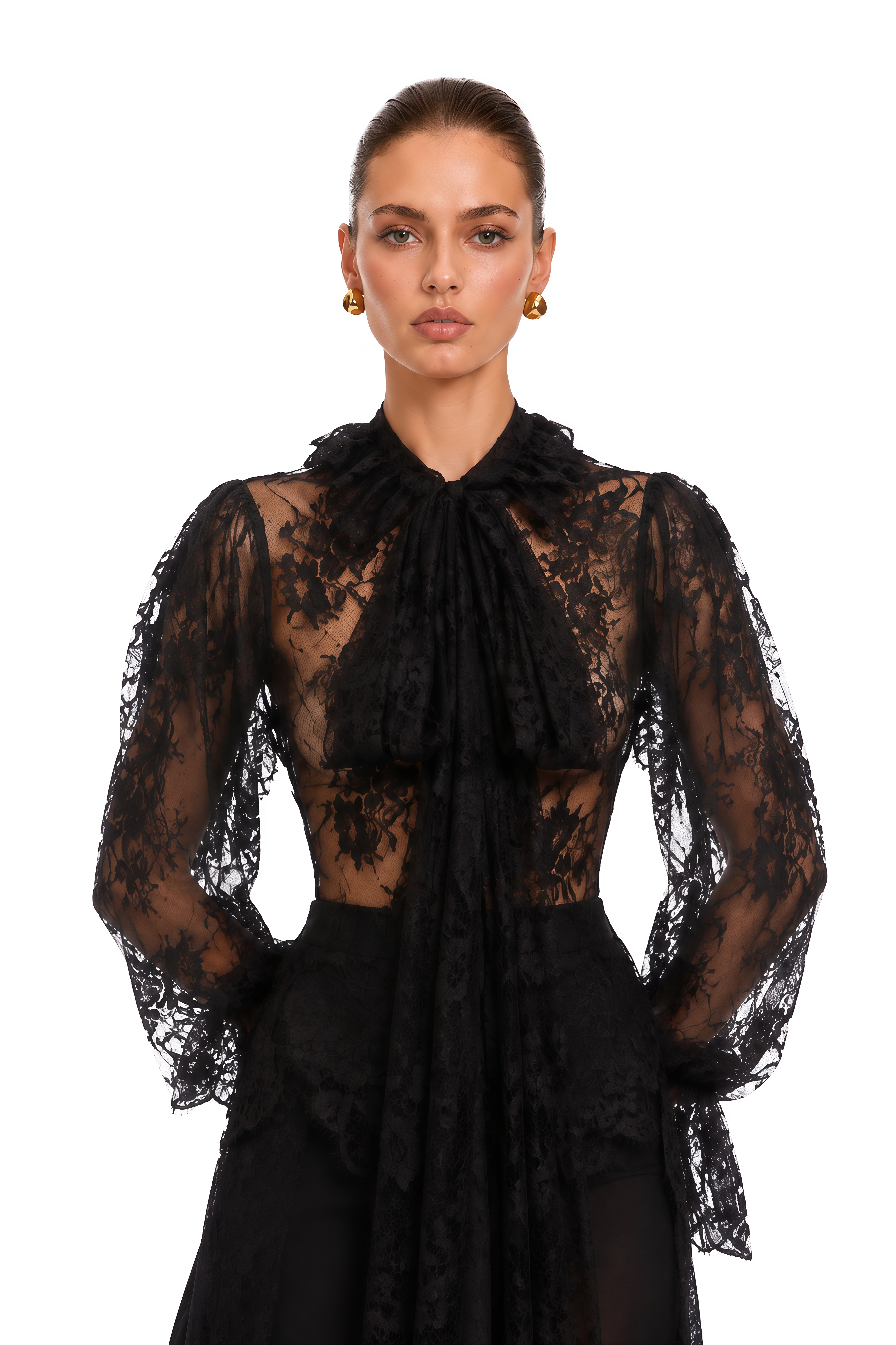 Quintine Black Ribbon Tie-Neck Floral Lace Blouse – Miss Rosier