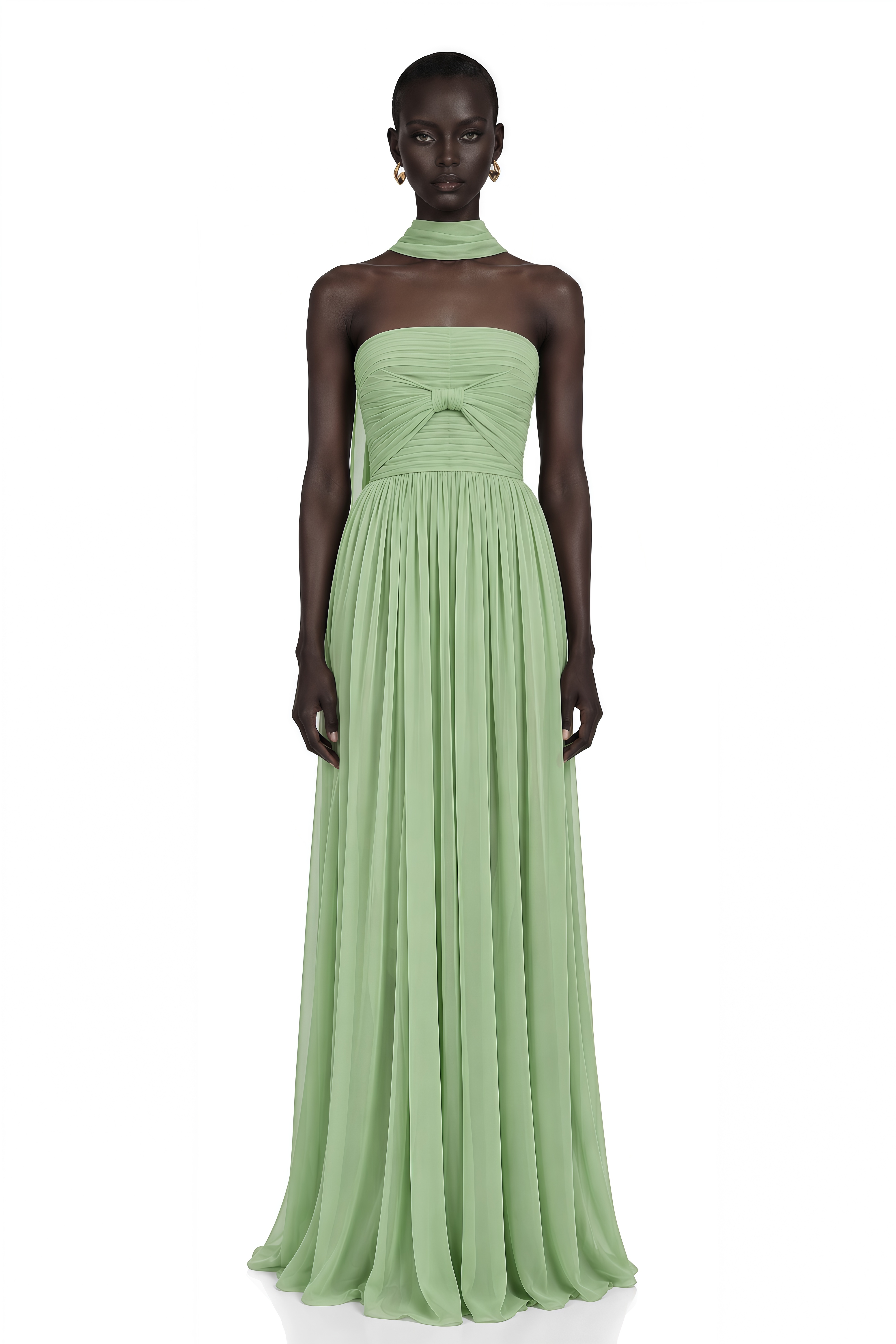 Taylor Sage Green Off Shoulder Pleated Maxi Dress