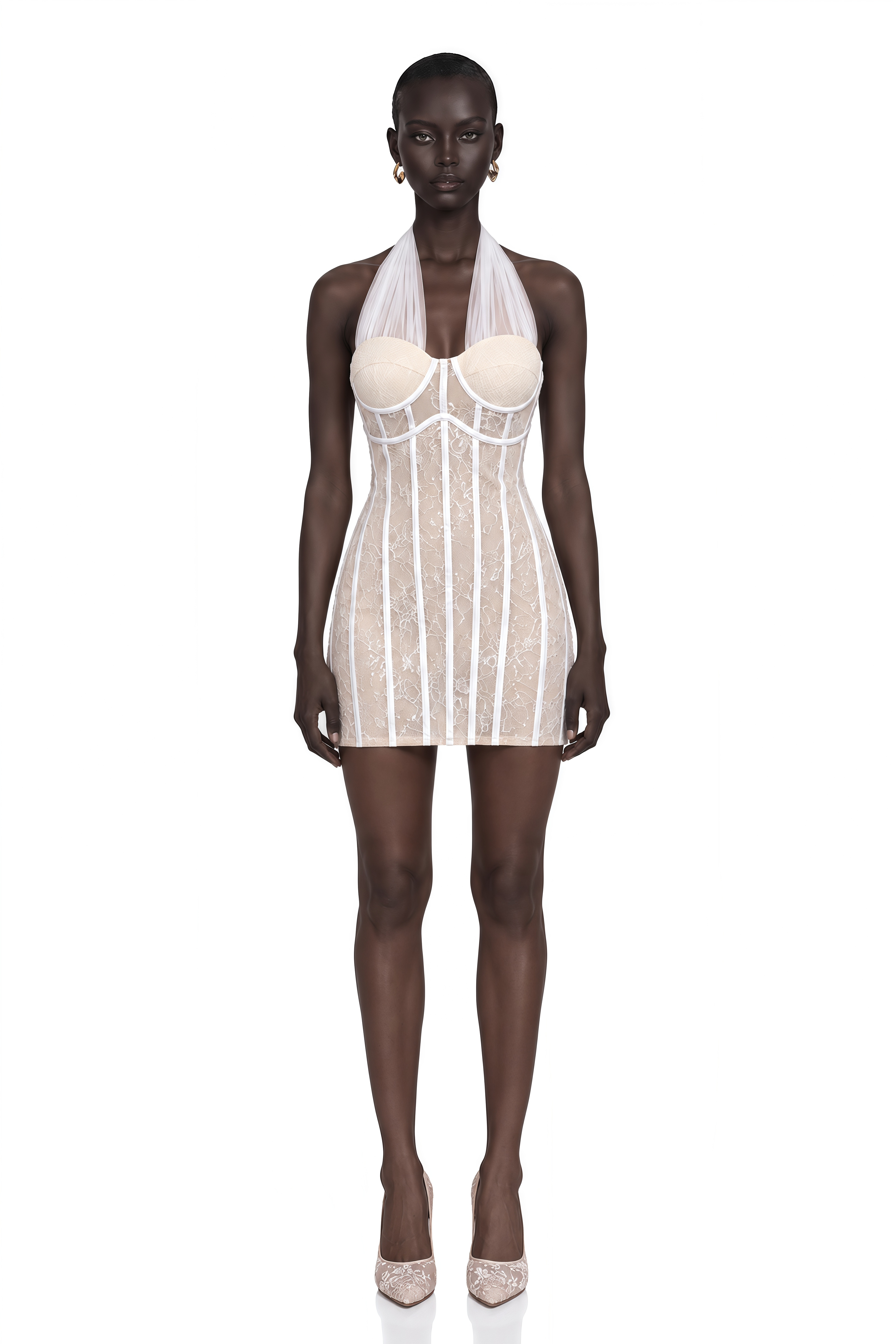 Thembeka White Halterneck Lace Mini Dress