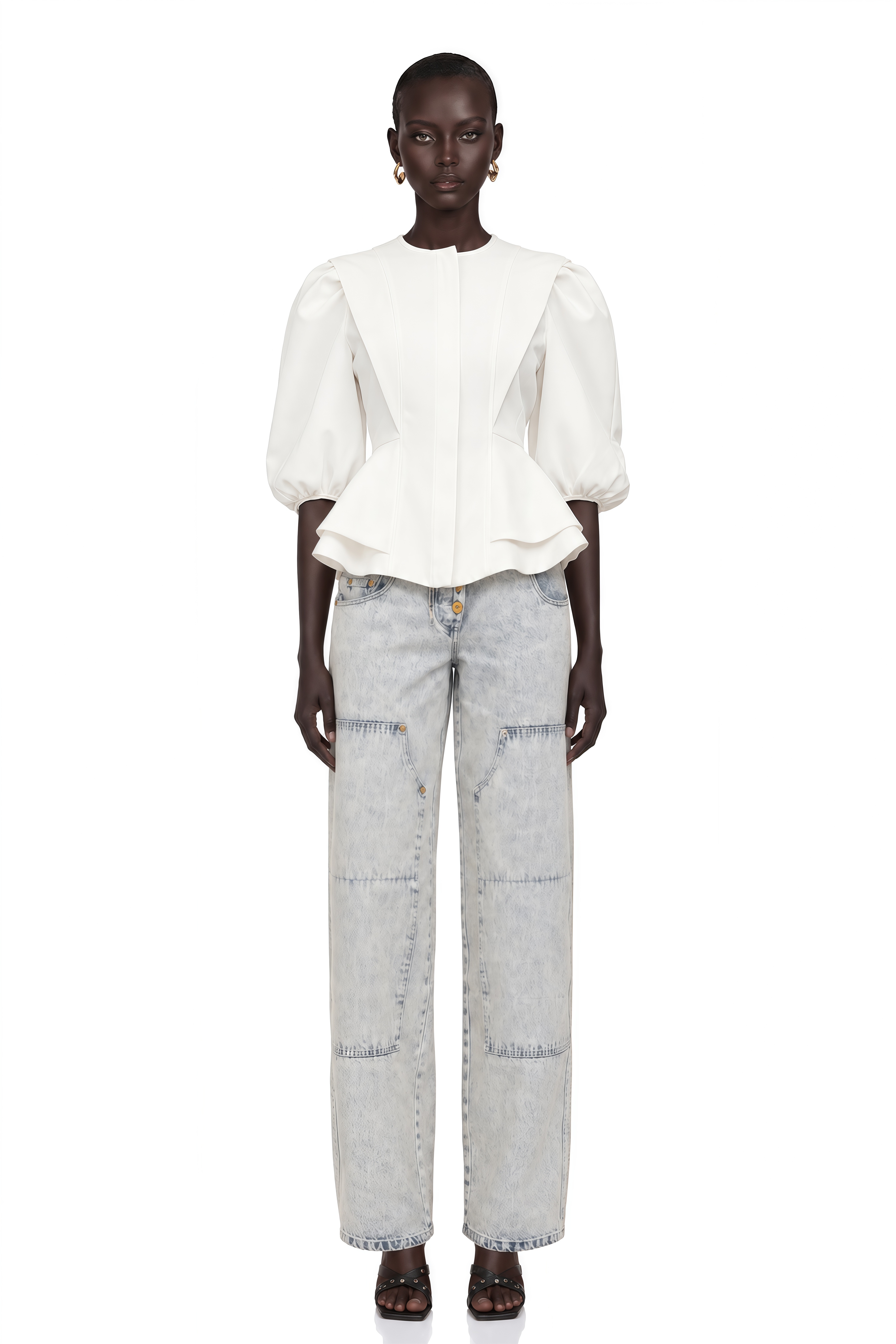 Gwenaëlle White Peplum Waist Blouse