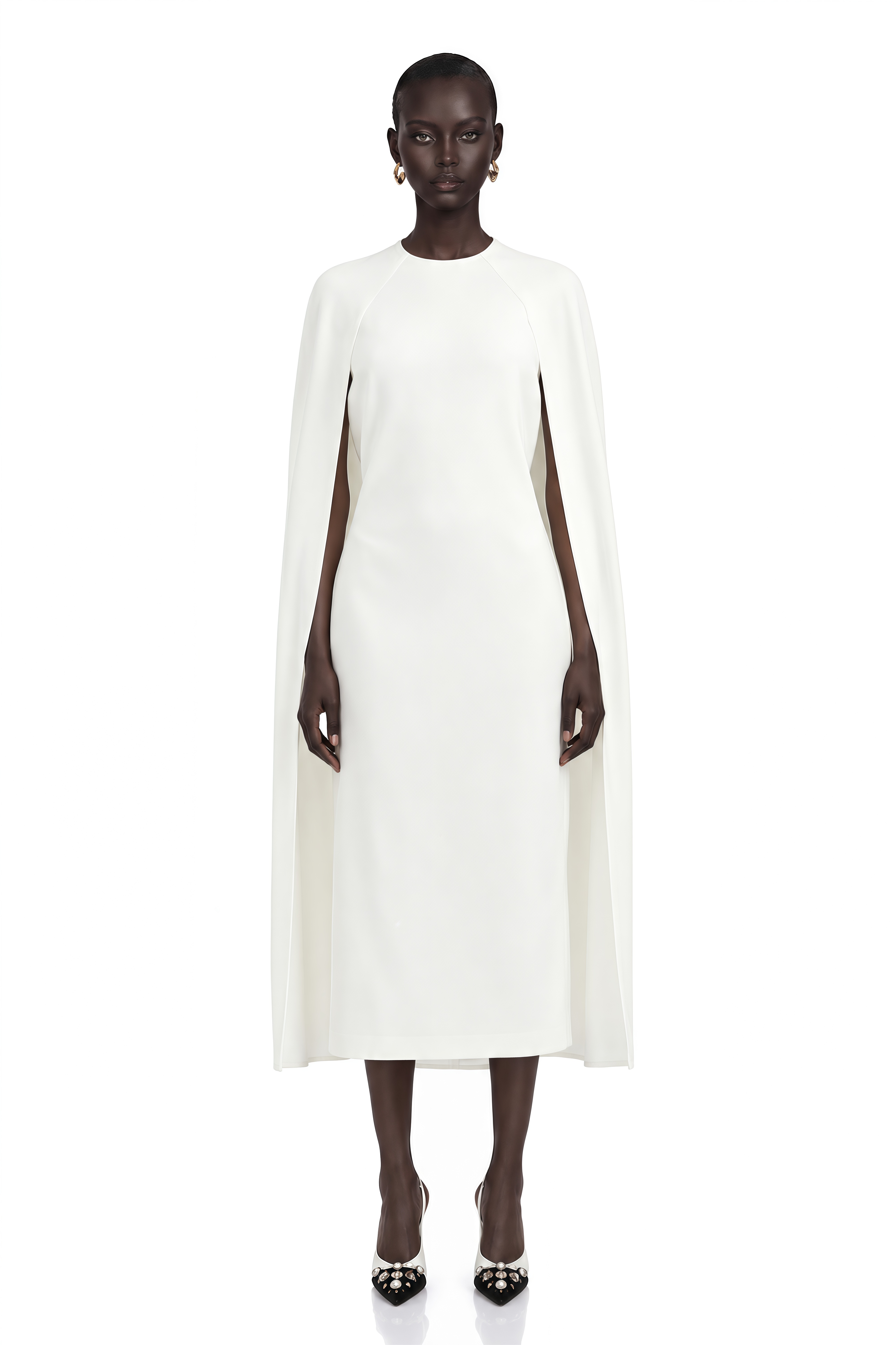 Amelia White Cape Effect Midi Dress